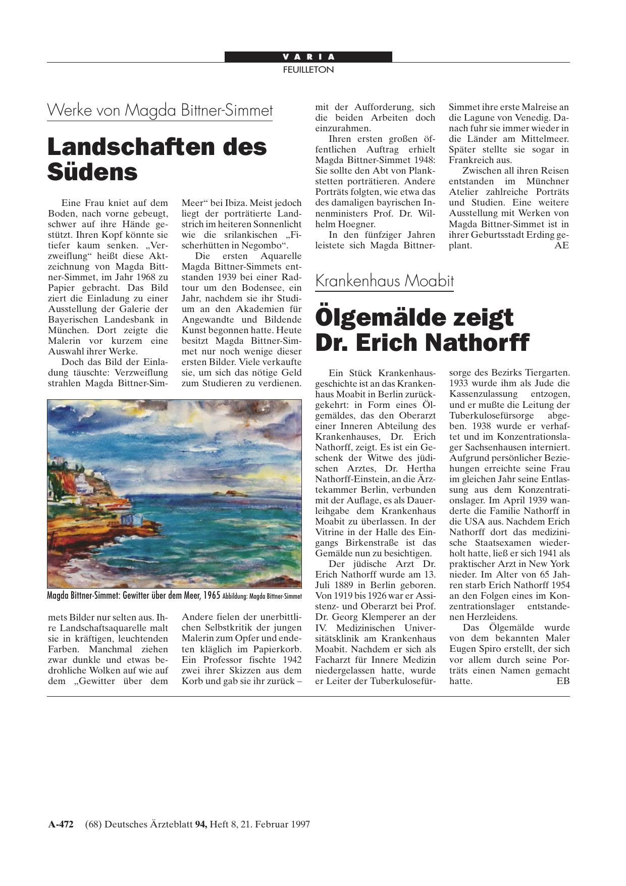 Vorschauseite 1: Krankenhaus Moabit: Ölgemälde zeigt Dr. Erich Nathorff