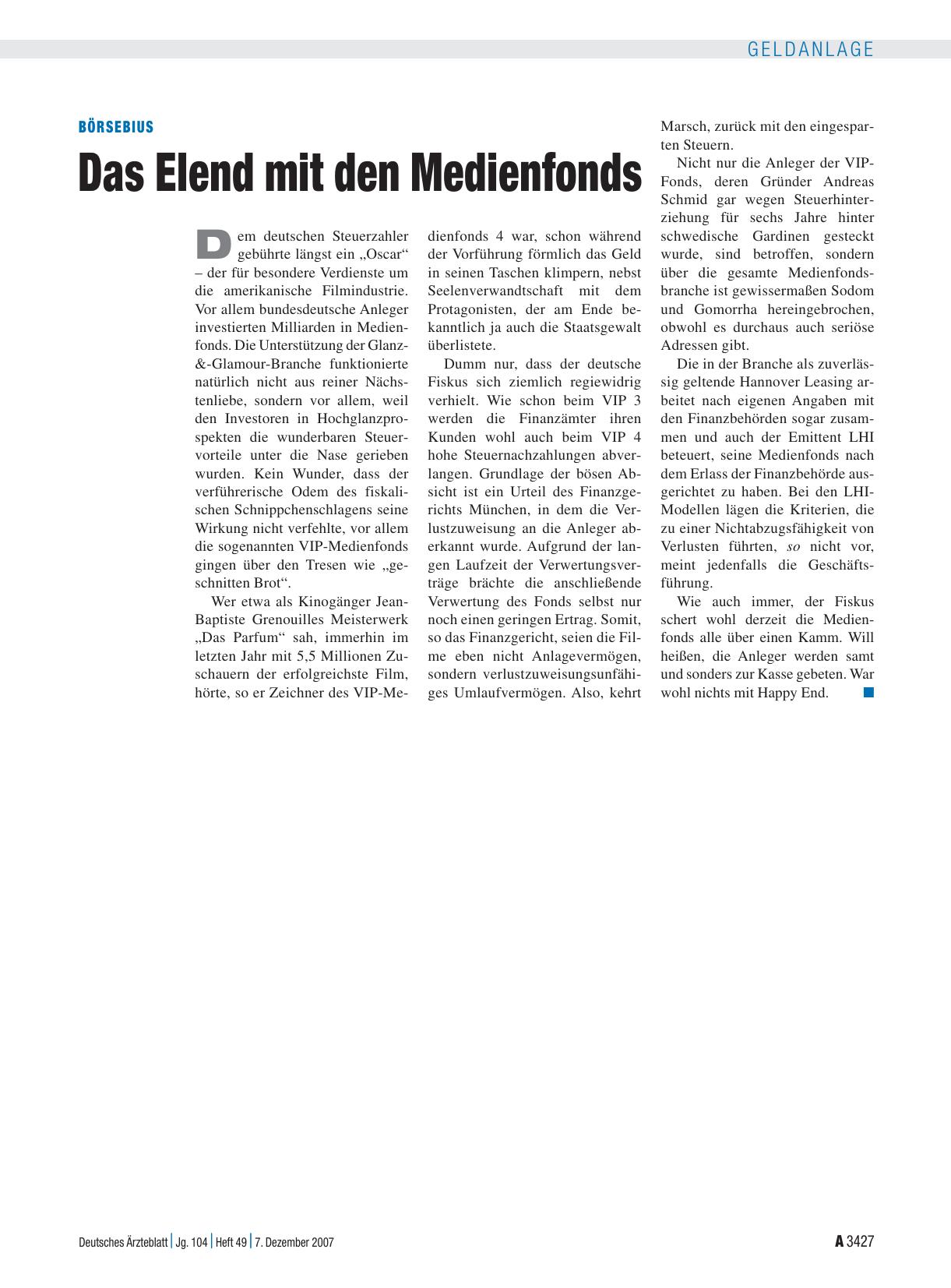 Vorschauseite 1: Das Elend mit den Medienfonds