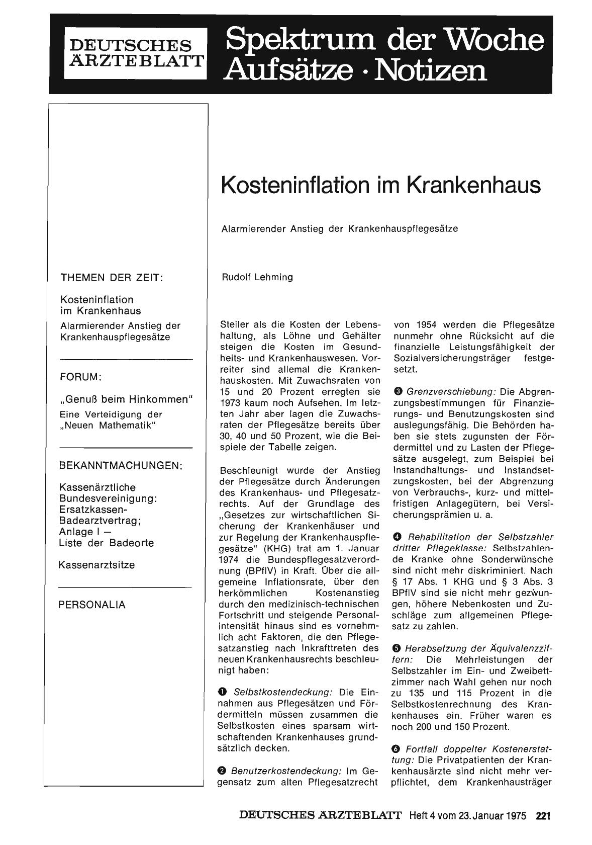 Vorschauseite 1: Kosteninflation im Krankenhaus: Alarmierender Anstieg der Krankenhauspflegesätze