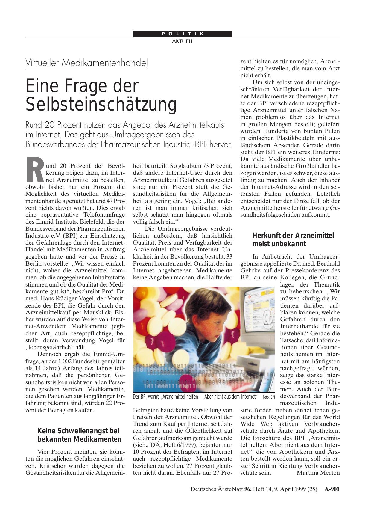 Vorschauseite 1: Virtueller Medikamentenhandel: Eine Frage der Selbsteinschätzung