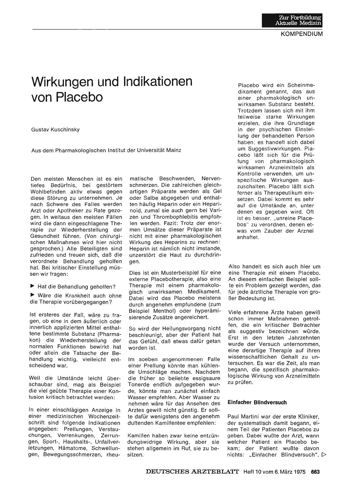 Vorschauseite 1: Wirkungen und Indikationen von Placebo