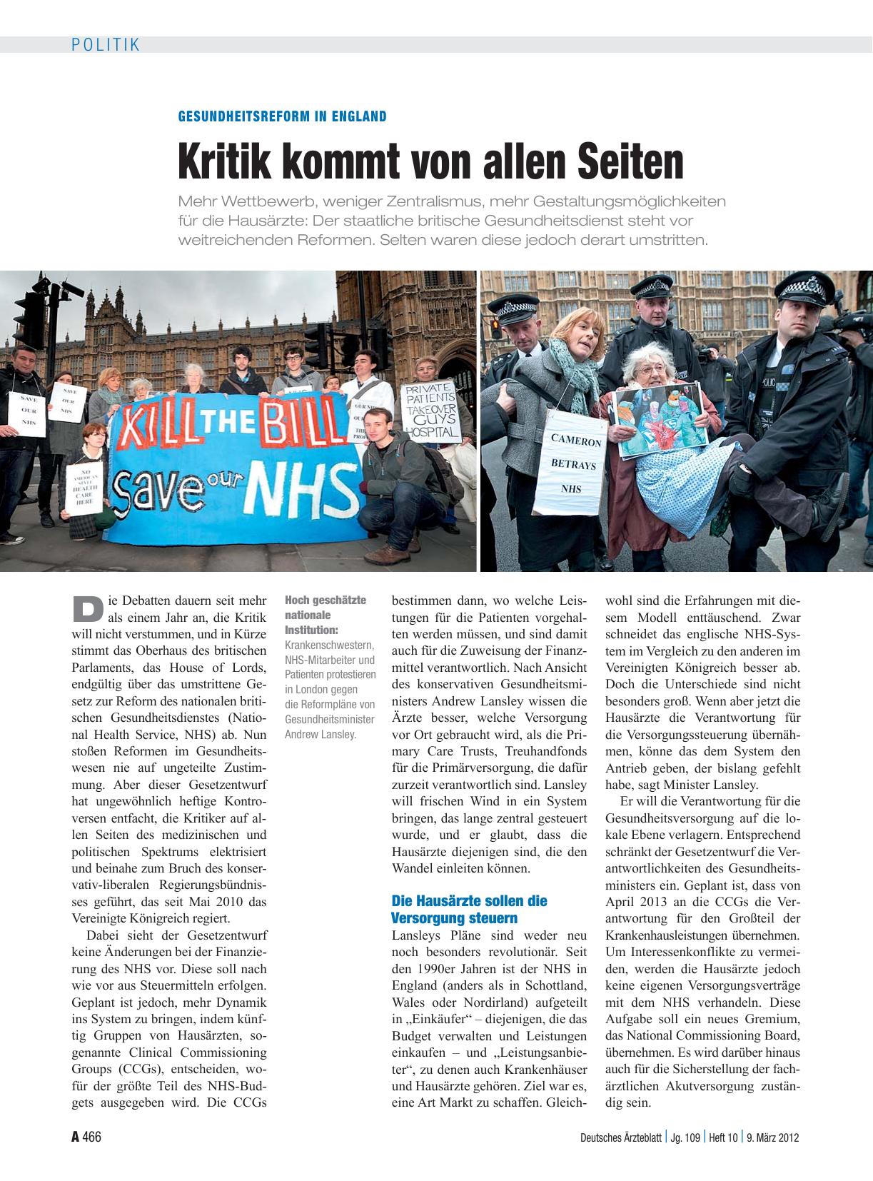 Vorschauseite 1: Gesundheitsreform in England: Kritik kommt von allen Seiten
