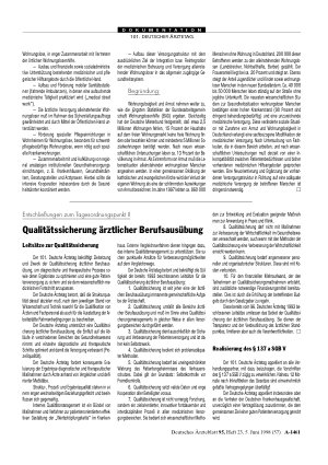 Vorschauseite 1: Entschließungen zum Tagesordnungspunkt II: Qualitätssicherung ärztlicher Berufsausübung