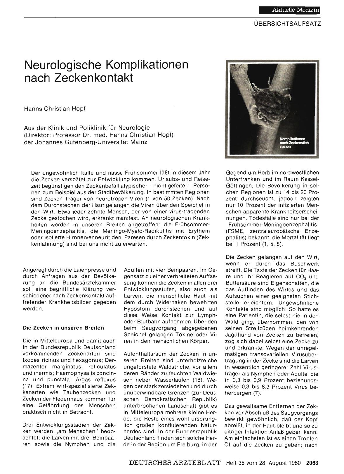 Vorschauseite 1: Neurologische Komplikationen nach Zeckenkontakt