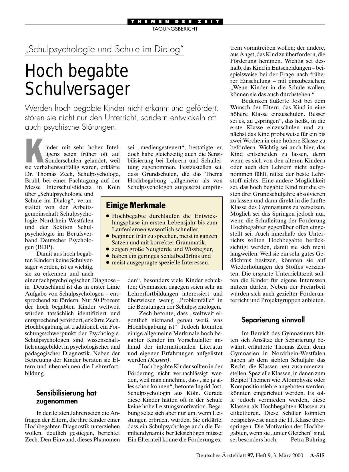 Vorschauseite 1: „Schulpsychologie und Schule im Dialog„: Hoch begabte Schulversager