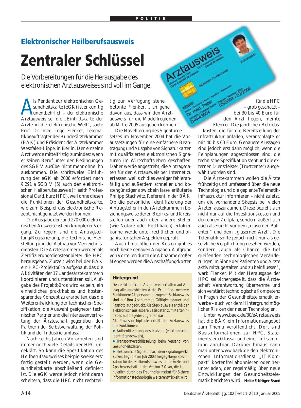 Vorschauseite 1: Elektronischer Heilberufsausweis: Zentraler Schlüssel