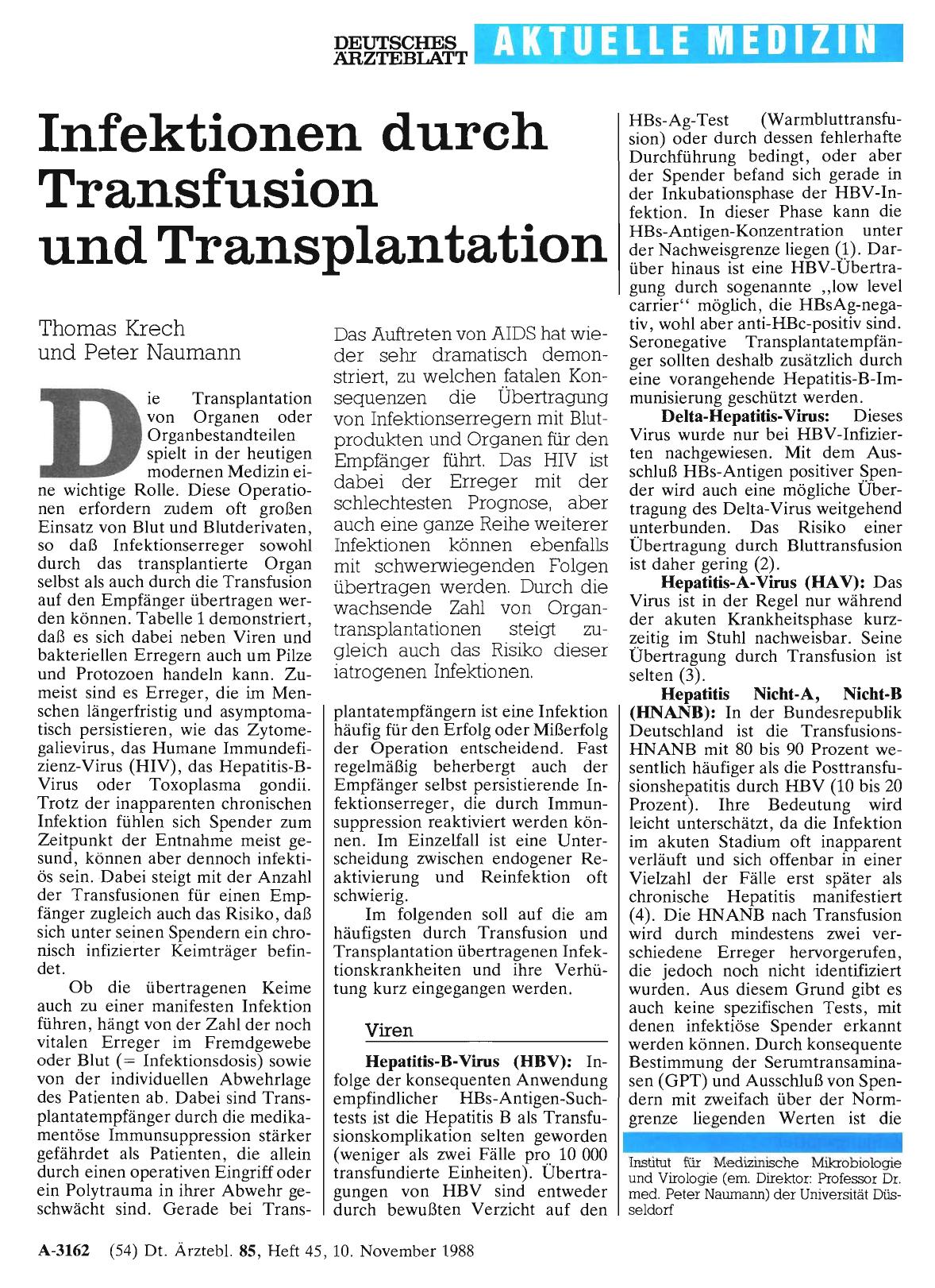 Vorschauseite 1: Infektionen durch Transfusion und Transplantation