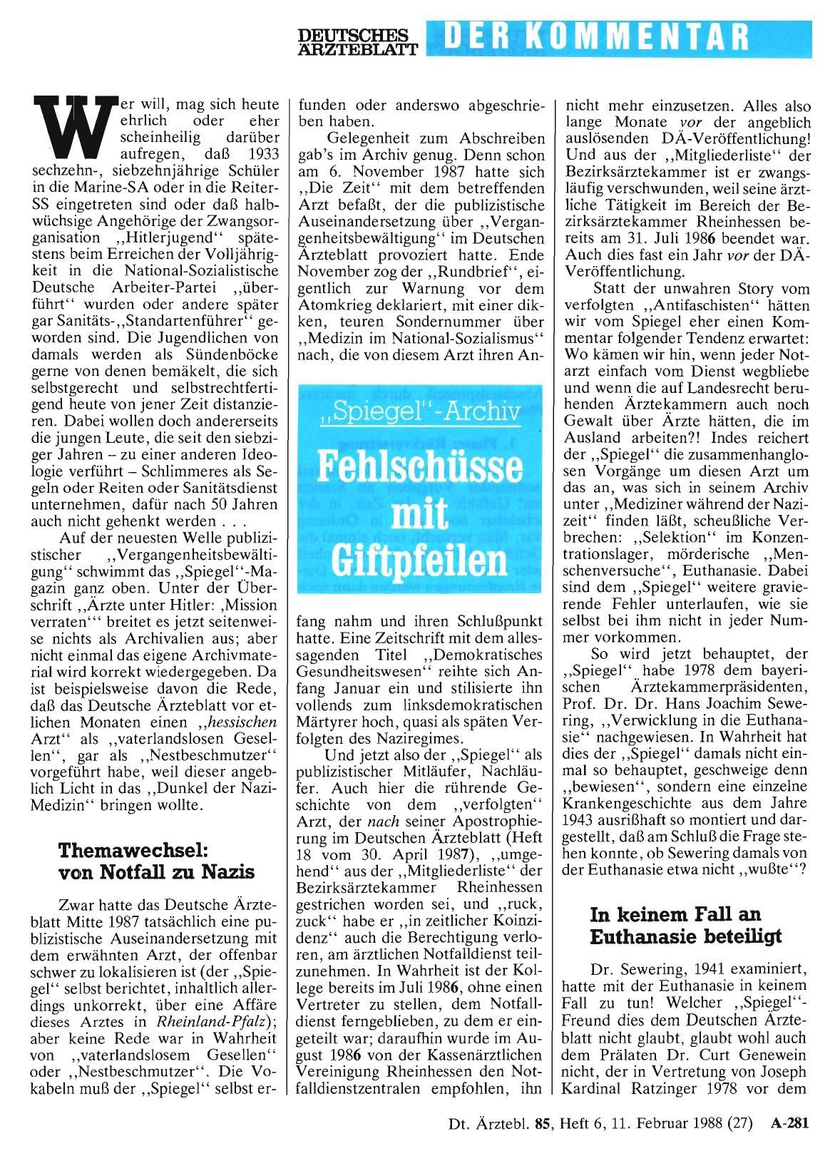 Vorschauseite 1: „Spiegel”-Archiv: Fehlschüsse mit Giftpfeilen