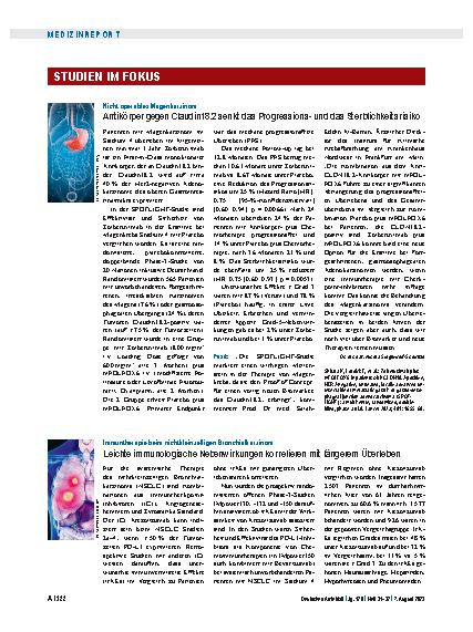 Vorschauseite 1: Immuntherapie beim nicht-kleinzelligen Bronchialkarzinom: Leichte immunologische Nebenwirkungen korrelieren mit längerem Überleben