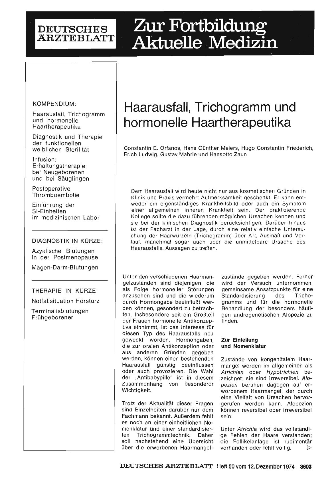Vorschauseite 1: Haarausfall, Trichogramm und hormonelle Haartherapeutika