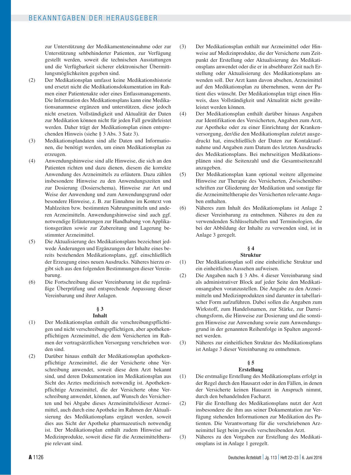 Vorschauseite 2: Vereinbarung gemäß § 31a Abs. 4 Satz 1 SGB V über Inhalt, Struktur und Vorgaben zur Erstellung und Aktualisierung eines Medikationsplans sowie über ein Verfahren zur Fortschreibun…