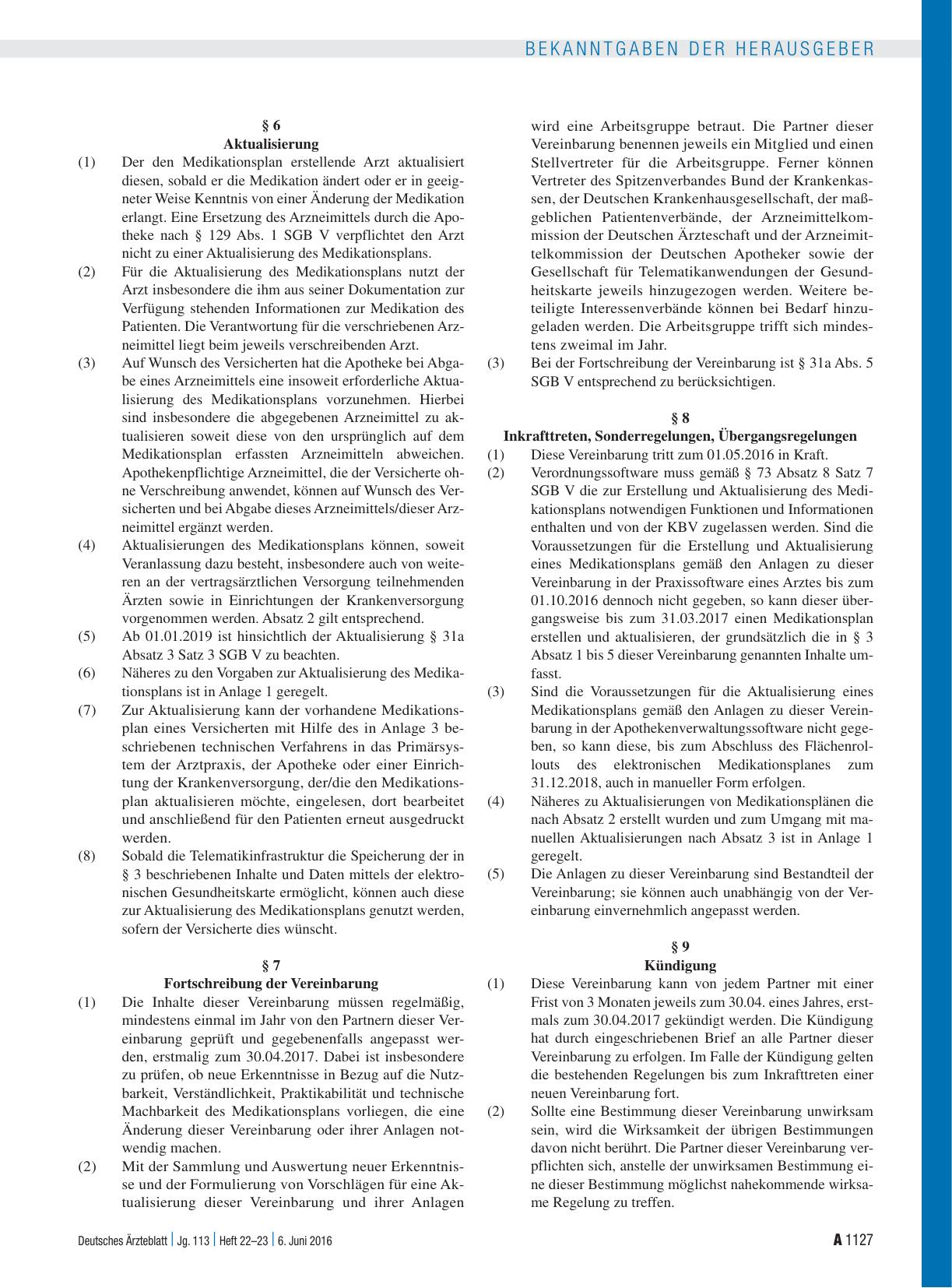 Vorschauseite 3: Vereinbarung gemäß § 31a Abs. 4 Satz 1 SGB V über Inhalt, Struktur und Vorgaben zur Erstellung und Aktualisierung eines Medikationsplans sowie über ein Verfahren zur Fortschreibun…