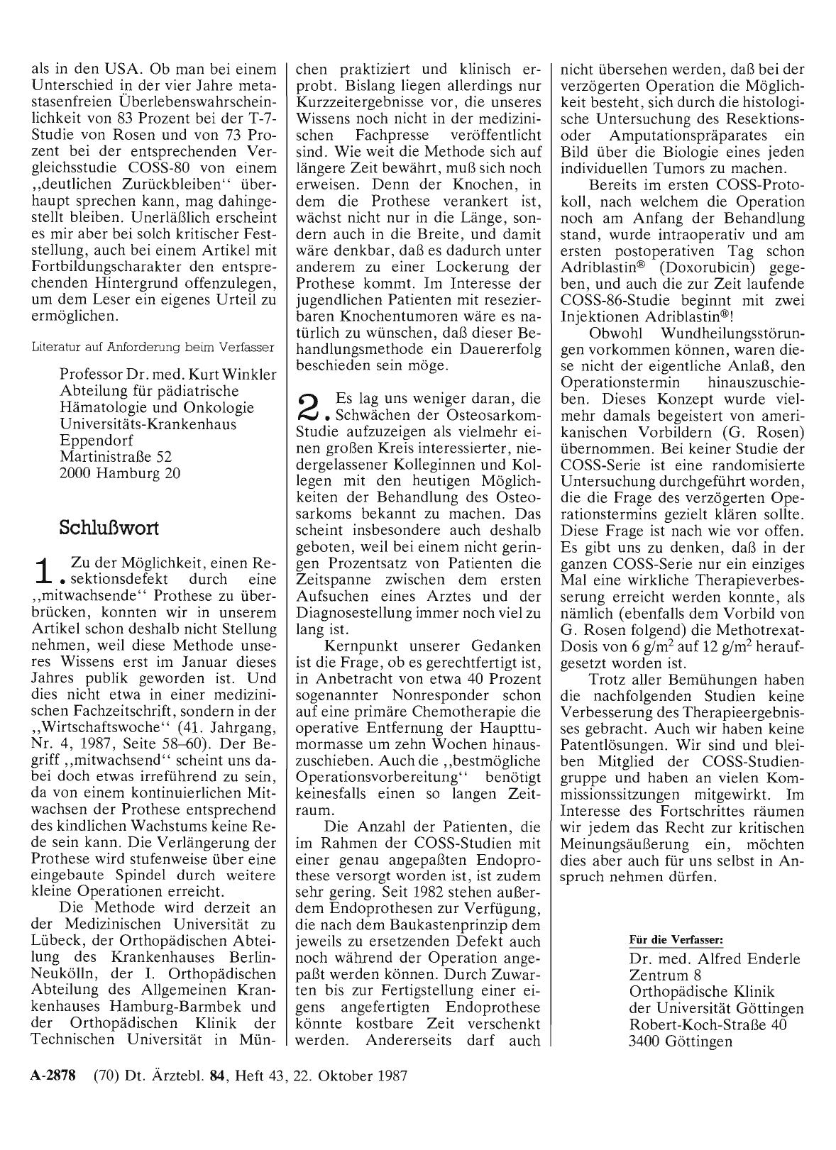 Vorschauseite 1: Bösartige Knochengeschwülste: Fortschritte in der Behandlung: Schlußwort