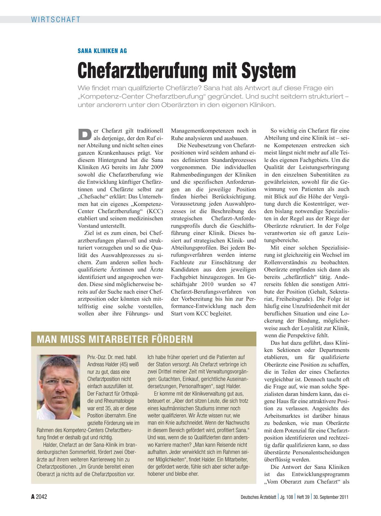 Vorschauseite 1: Sana Kliniken AG: Chefarztberufung mit System