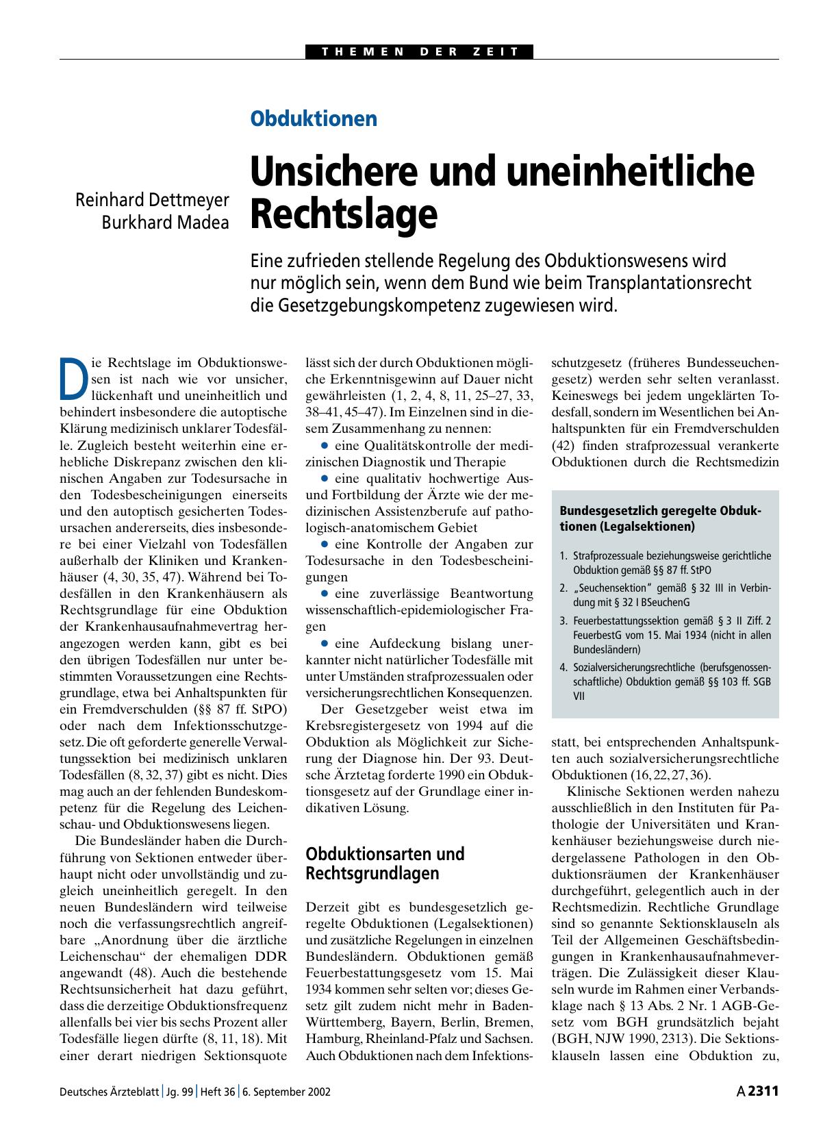 Vorschauseite 1: Obduktionen: Unsichere und uneinheitliche Rechtslage