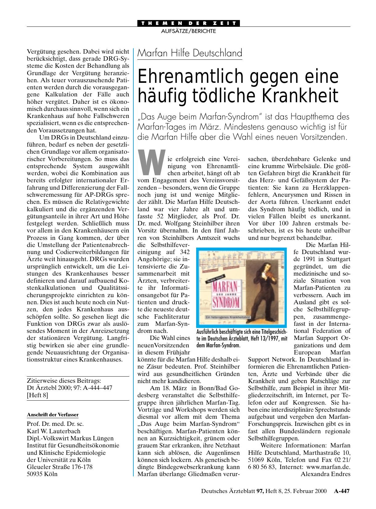 Vorschauseite 1: Marfan Hilfe Deutschland: Ehrenamtlich gegen eine häufig tödliche Krankheit