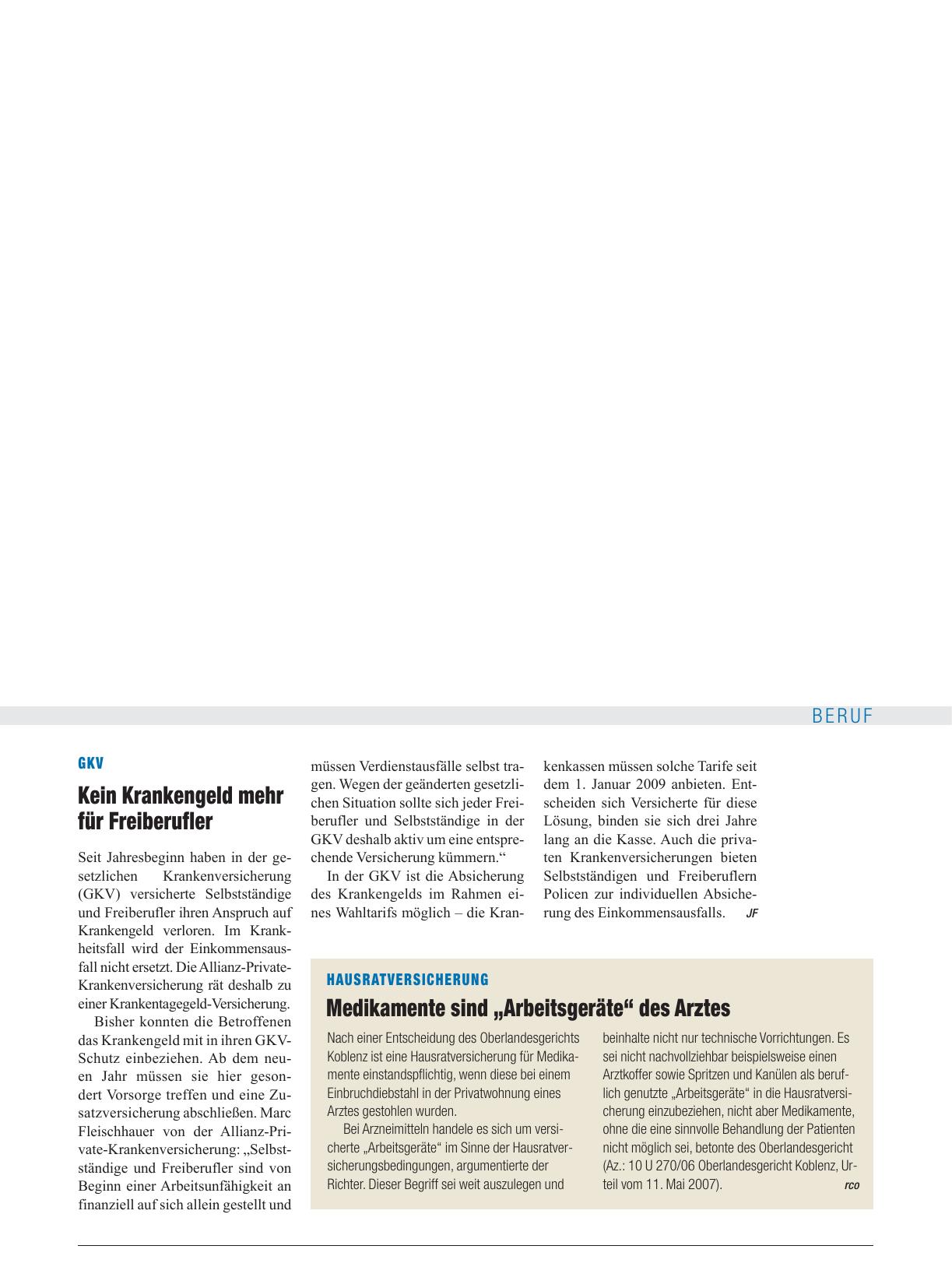 Vorschauseite 1: Hausratversicherung: Medikamente sind „Arbeitsgeräte“ des Arztes