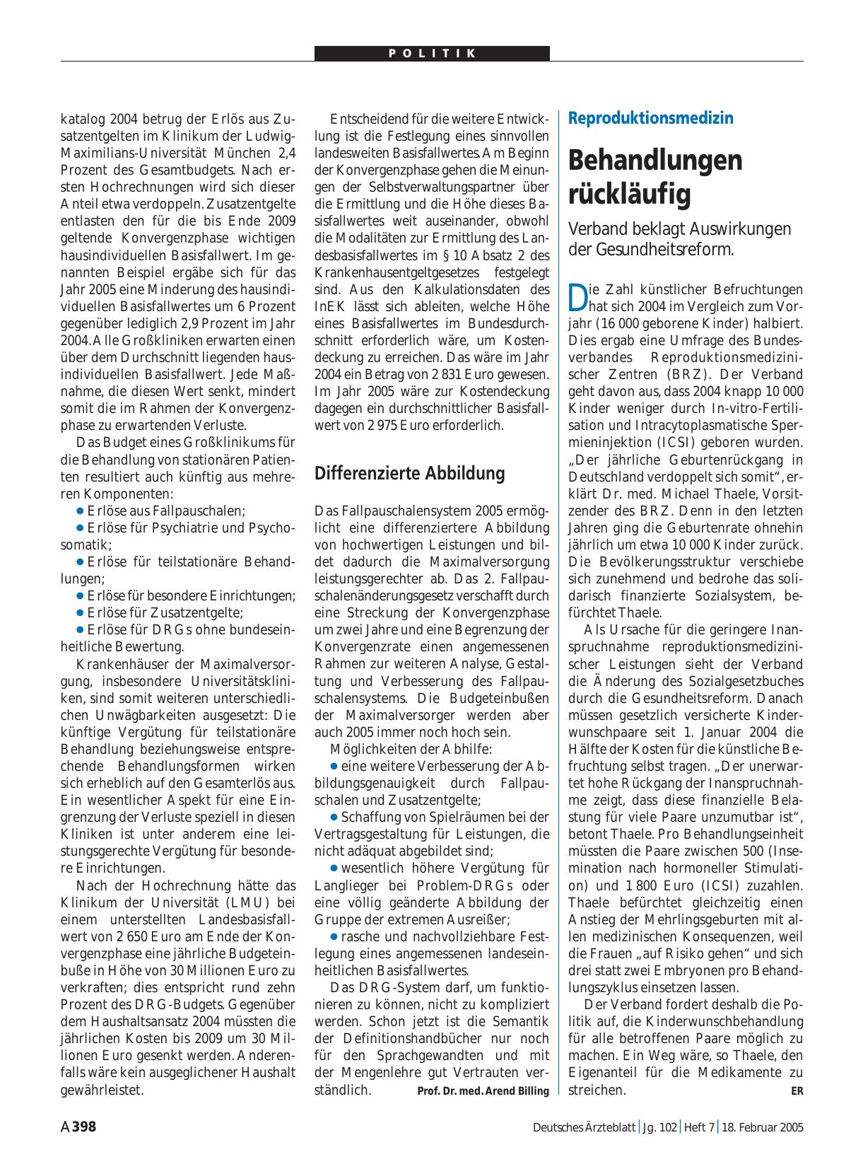 Vorschauseite 1: Reproduktionsmedizin: Behandlungen rückläufig