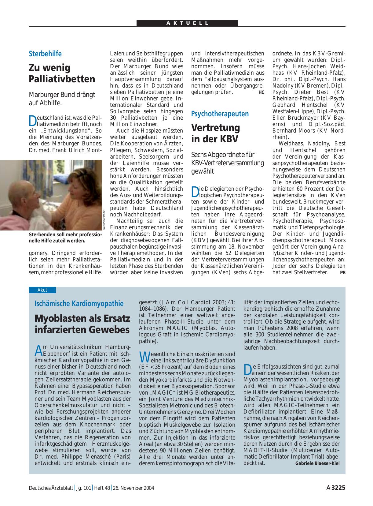 Vorschauseite 1: Sterbehilfe: Zu wenig Palliativbetten