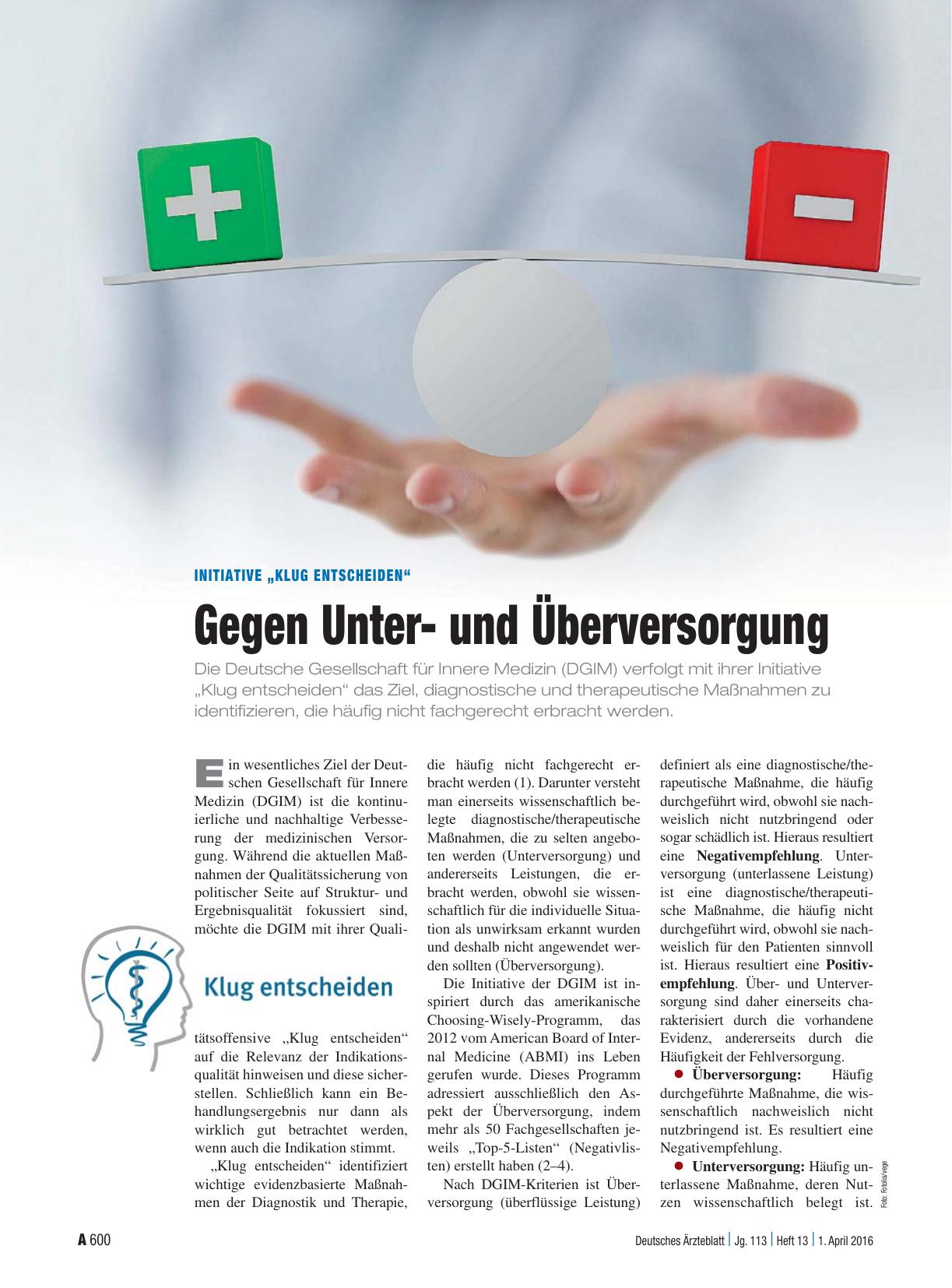 Vorschauseite 1: Initiative „Klug entscheiden“: Gegen Unterund Überversorgung