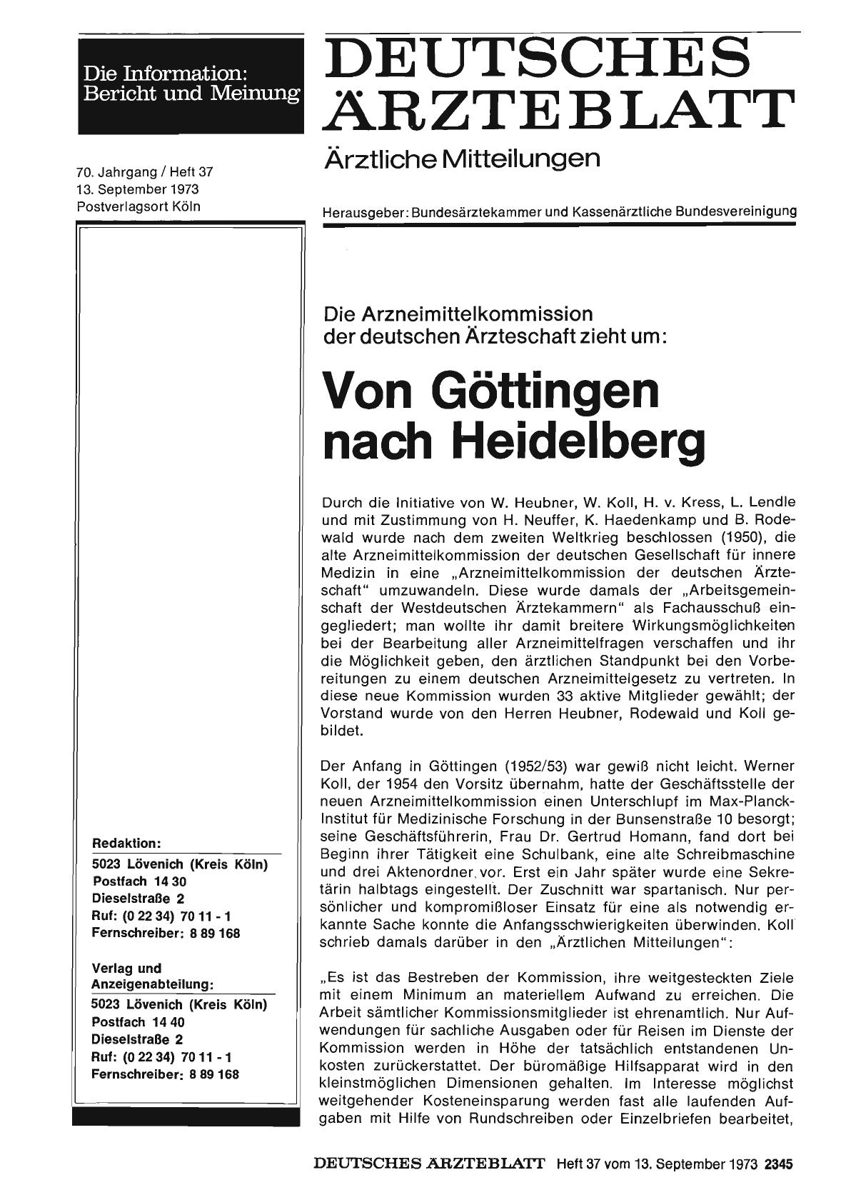 Vorschauseite 1: Die Arzneimittelkommission der deutschen Ärzteschaft zieht um: Von Göttingen nach Heidelberg