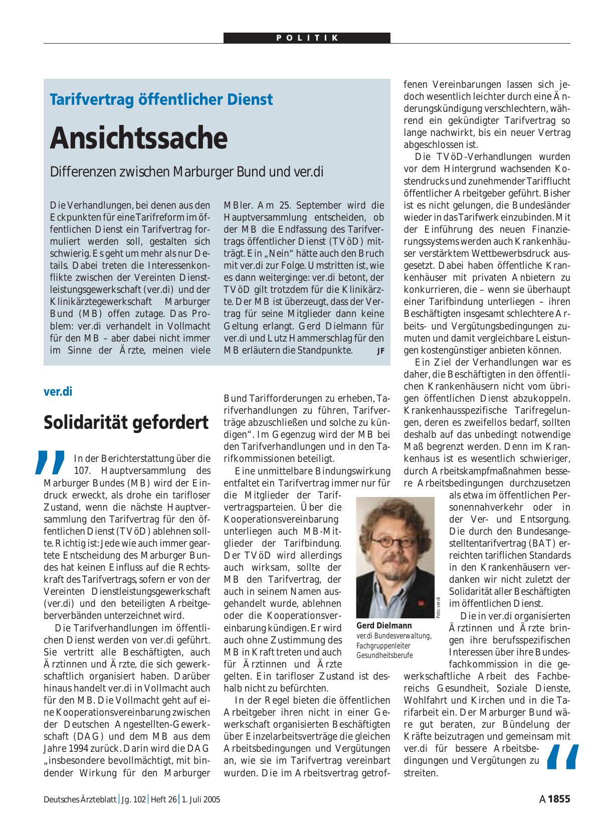 Vorschauseite 1: ver. di: Solidarität gefordert