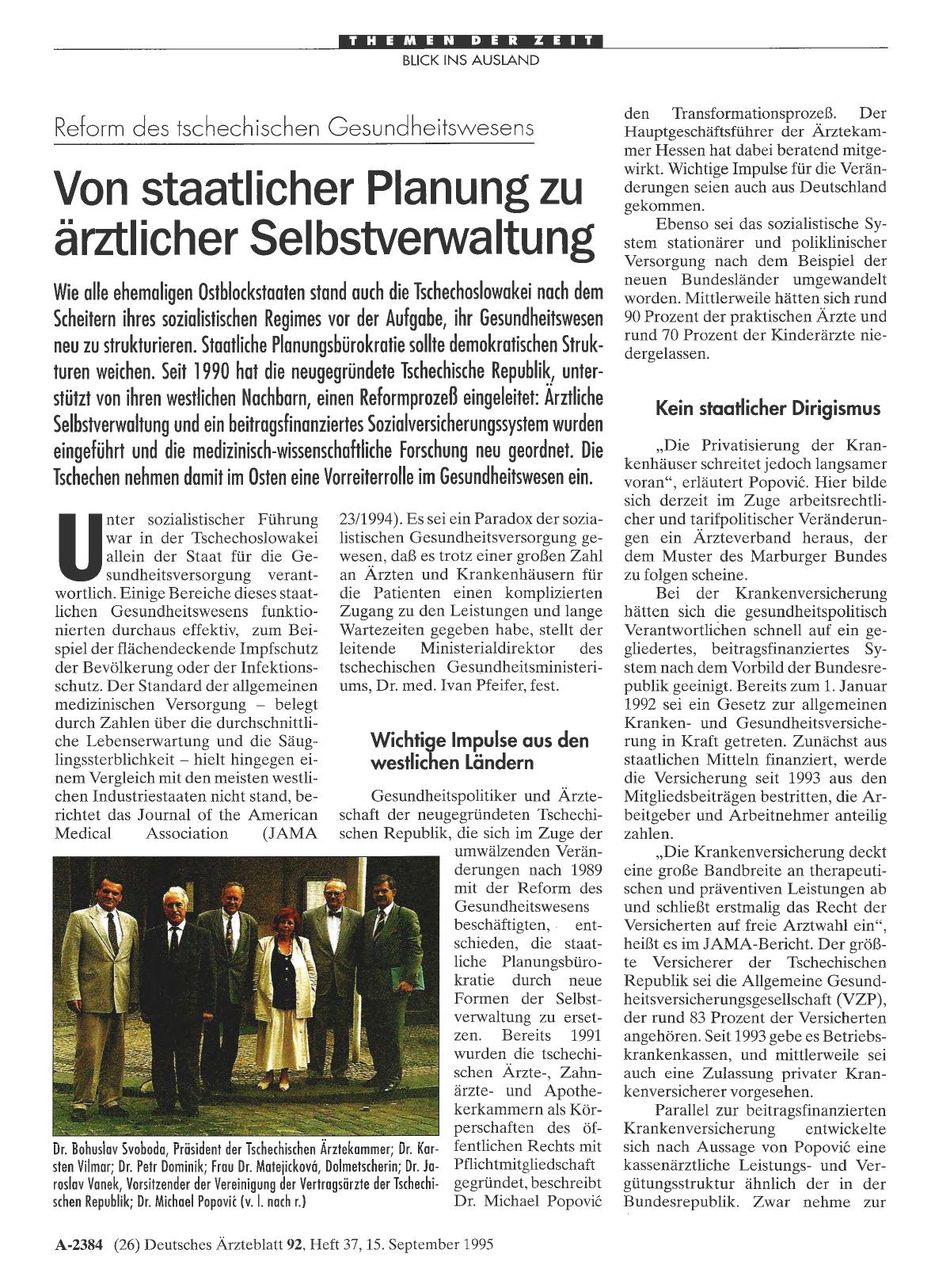 Vorschauseite 1: Reform des tschechischen Gesundheitswesens: Von staatlicher Planung zu ärztlicher Selbstverwaltung
