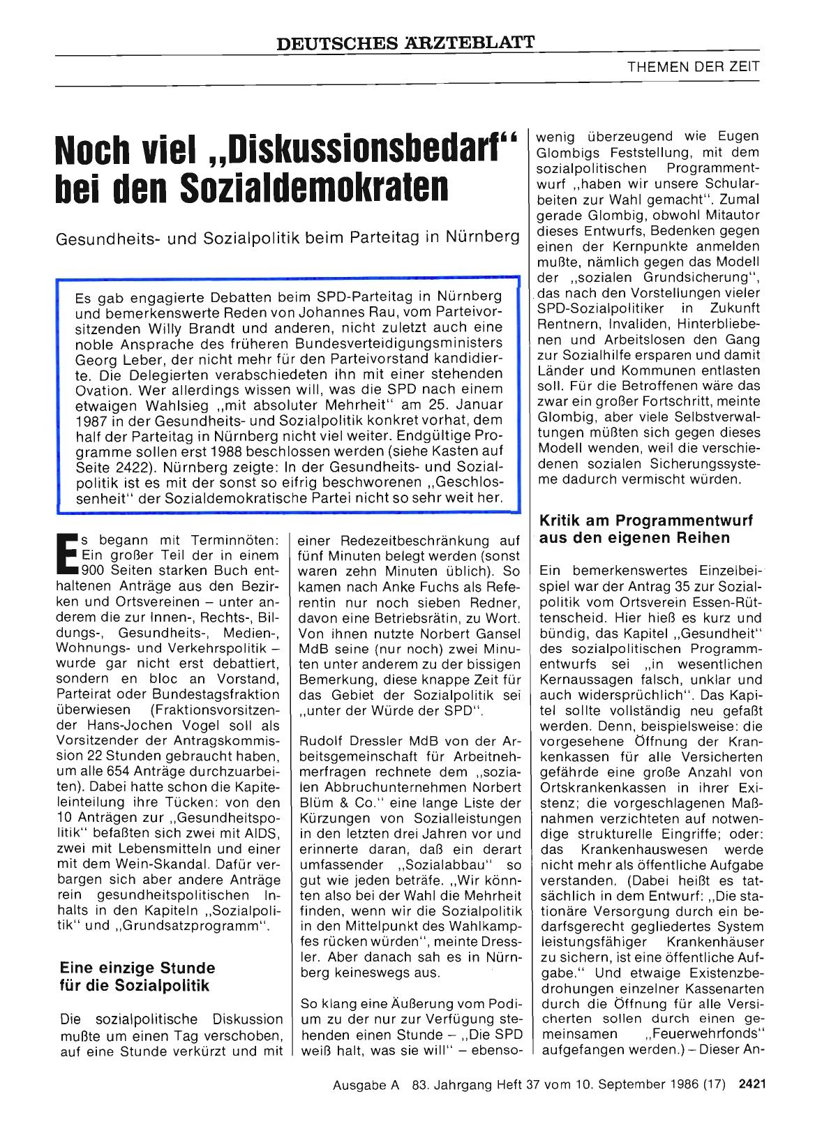 Vorschauseite 1: Noch viel „Diskussionsbedarf“ bei den Sozialdemokraten