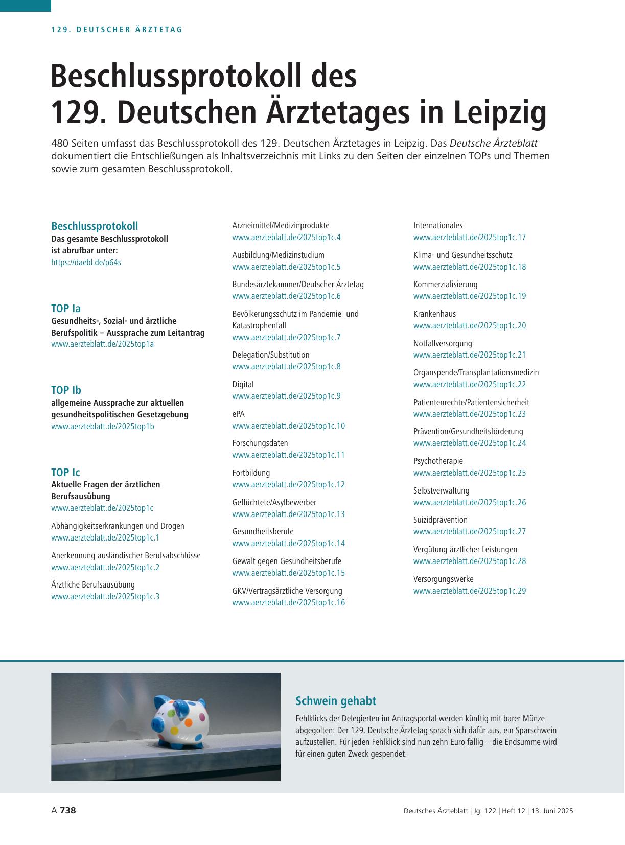 Vorschauseite 1: Beschlussprotokoll des 129. Deutschen Ärztetages in Leipzig