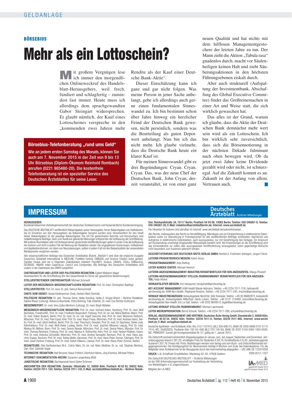 Vorschauseite 1: Börsebius: Mehr als ein Lottoschein?