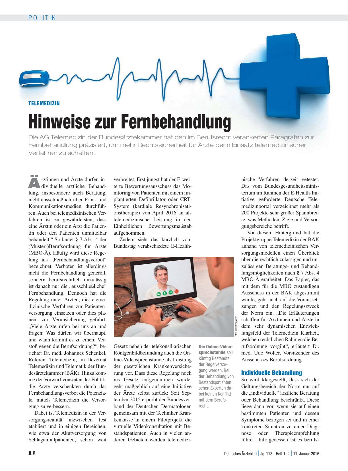 Vorschauseite 1: Telemedizin: Hinweise zur Fernbehandlung