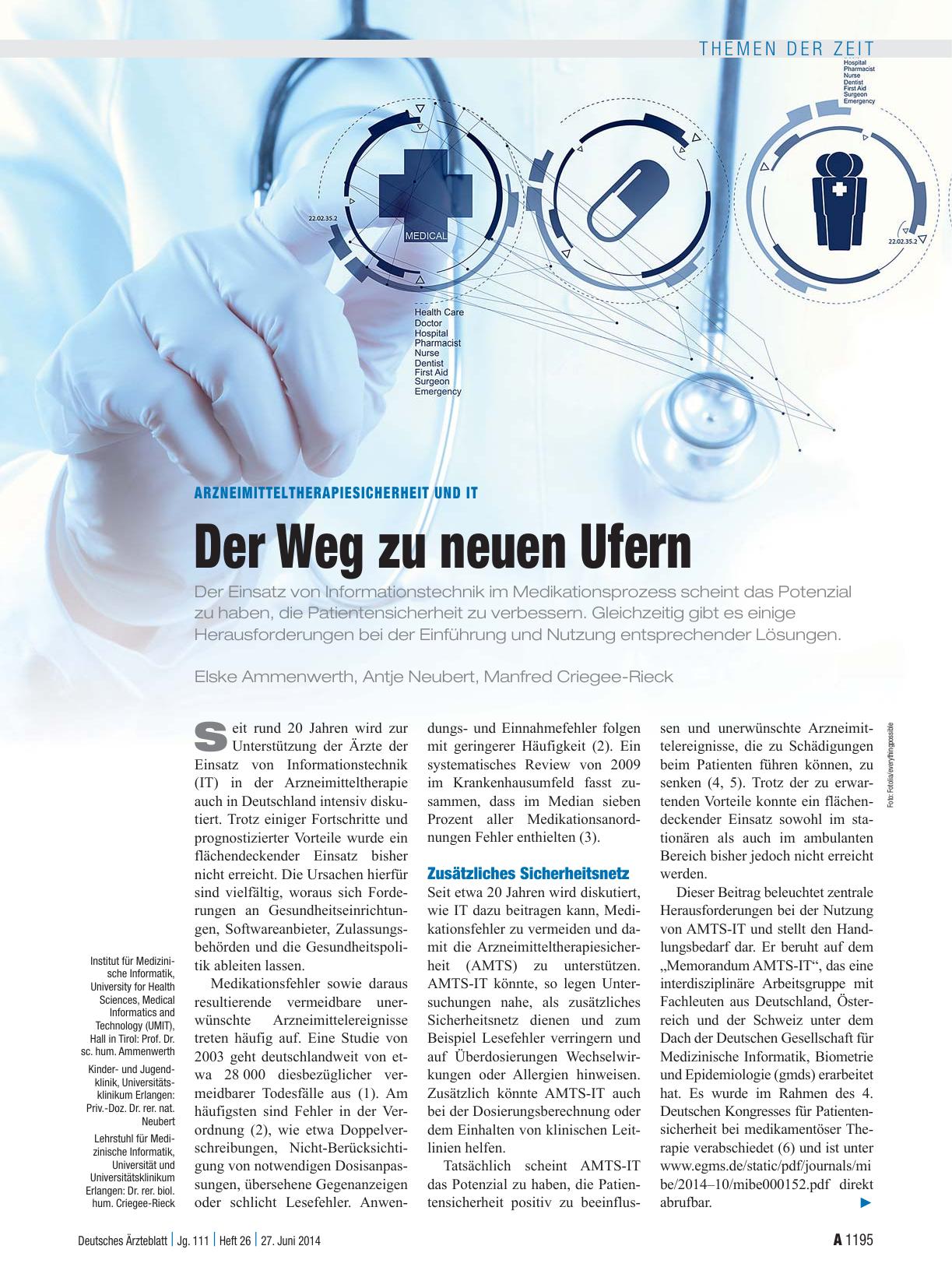 Vorschauseite 1: Arzneimitteltherapiesicherheit und IT: Der Weg zu neuen Ufern