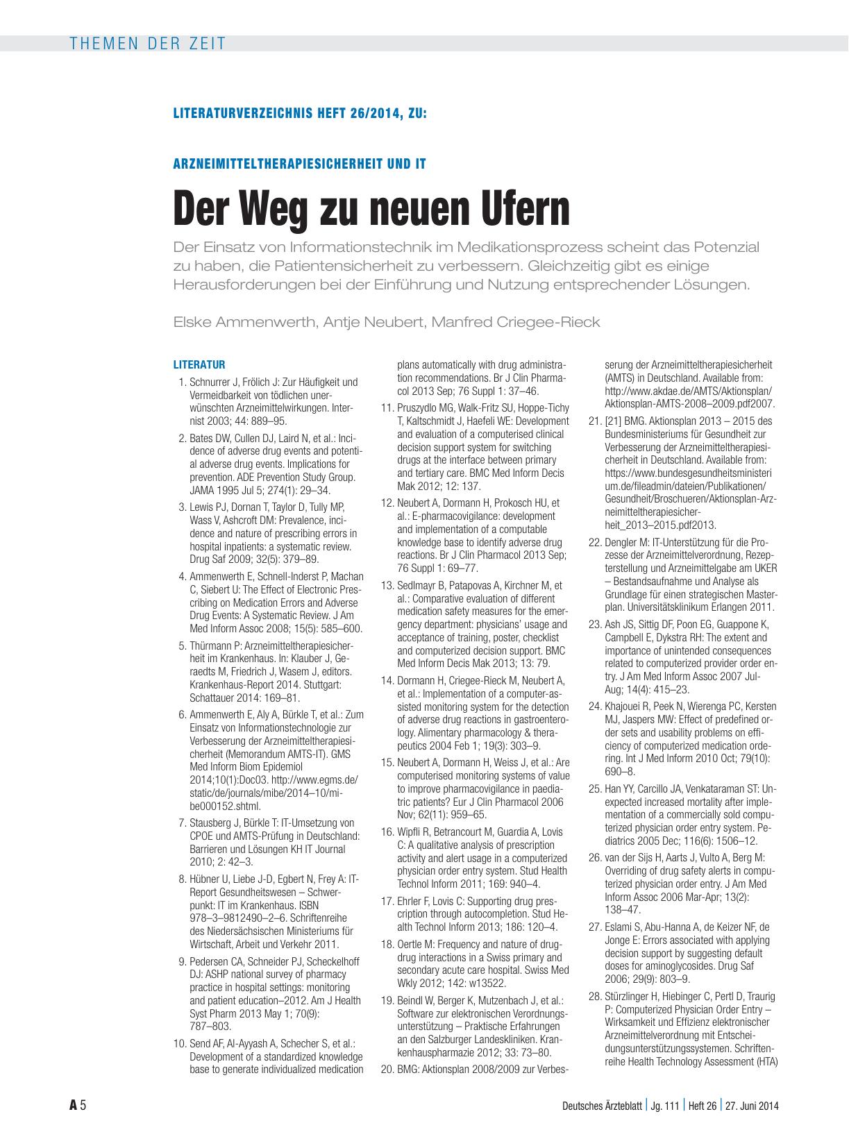 Vorschauseite 5: Arzneimitteltherapiesicherheit und IT: Der Weg zu neuen Ufern