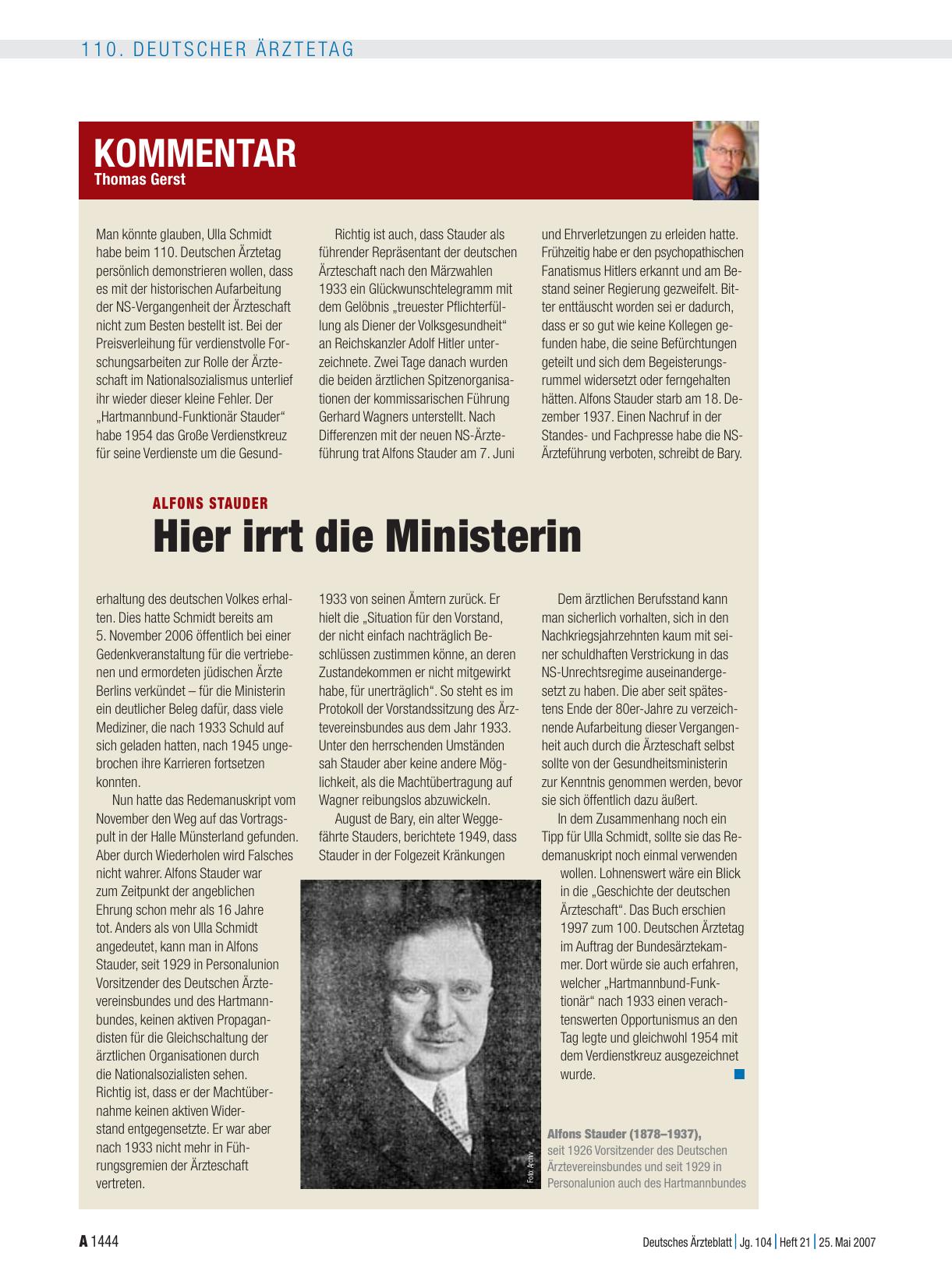 Vorschauseite 1: Kommentar: Alfons Stauder – Hier irrt die Ministerin