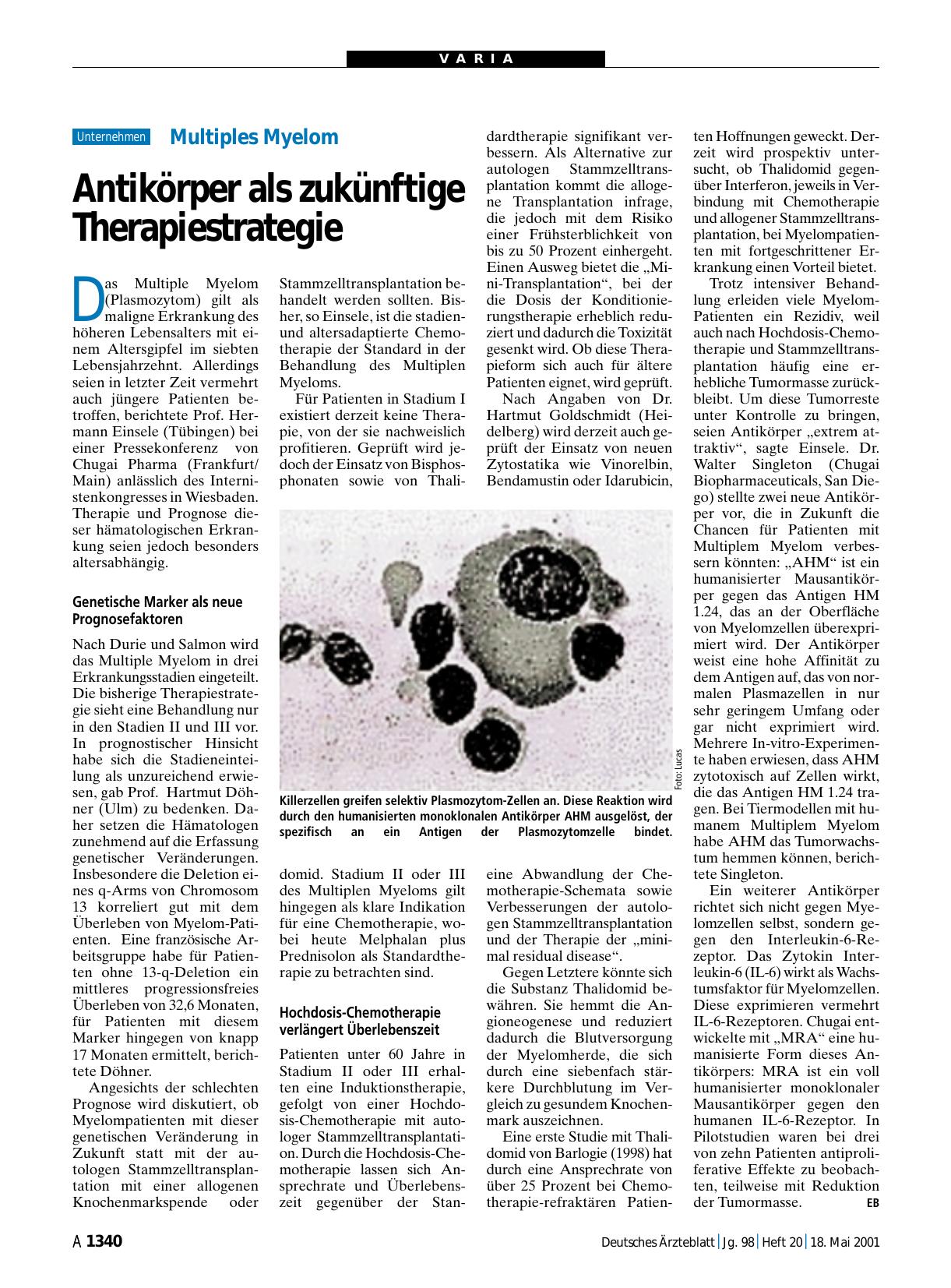 Vorschauseite 1: Multiples Myelom: Antikörper als zukünftige Therapiestrategie