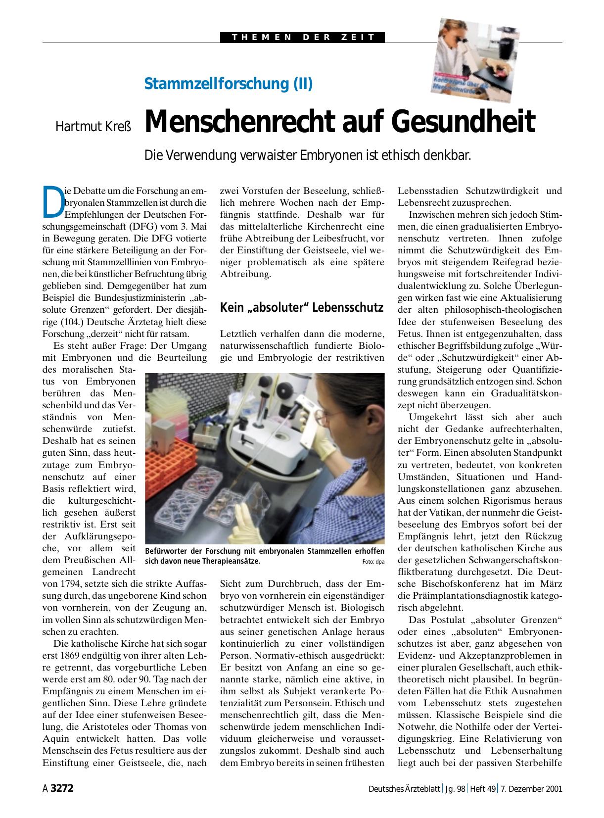 Vorschauseite 1: Stammzellforschung (II): Menschenrecht auf Gesundheit