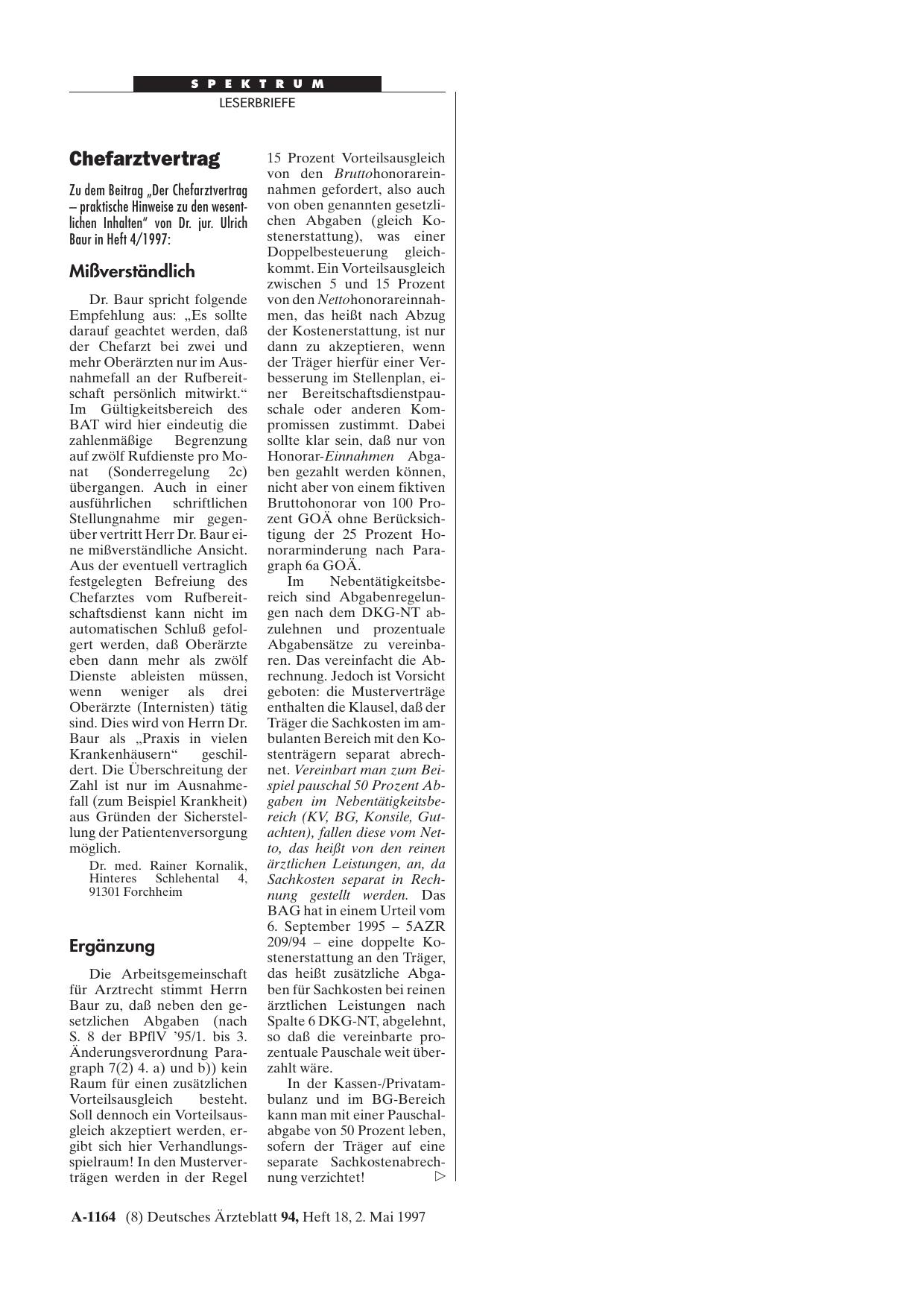 Vorschauseite 1: Chefarztvertrag: Mißverständlich