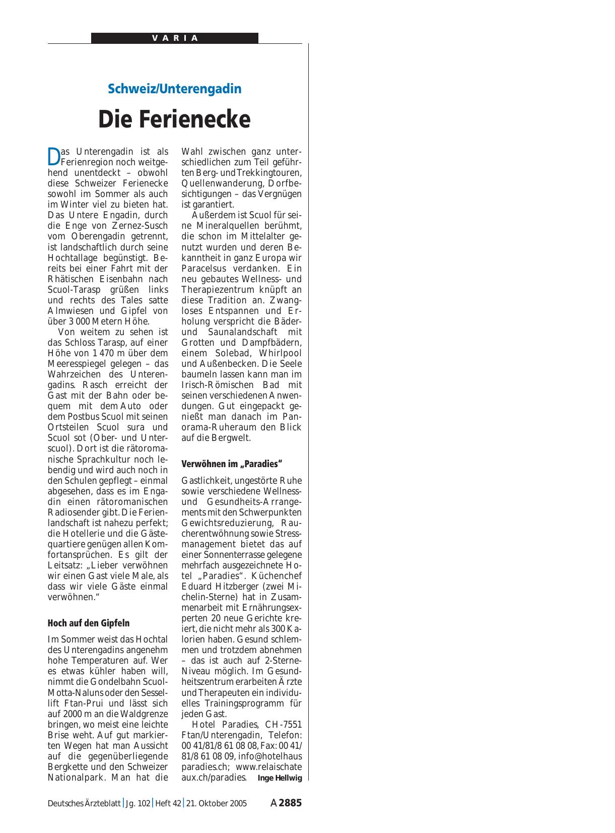 Vorschauseite 1: Schweiz/Unterengadin: Die Ferienecke