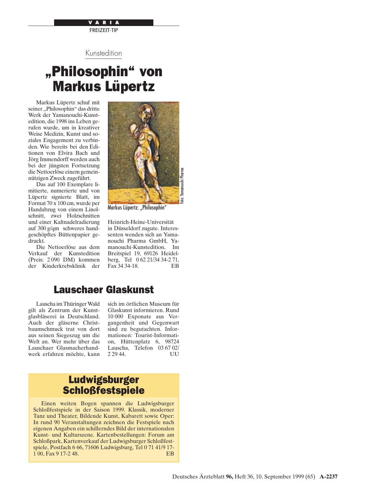 Vorschauseite 1: Kunstedition: „Philosophin“ von Markus Lüpertz