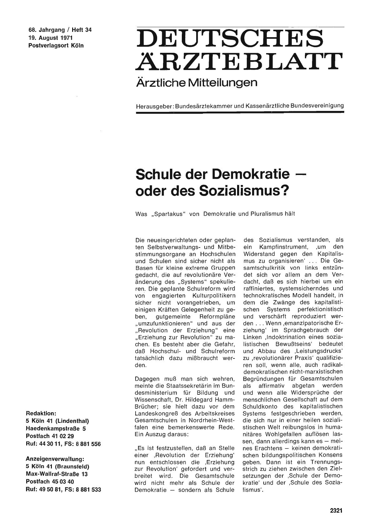 Vorschauseite 1: Schule der Demokratie — oder des Sozialismus?