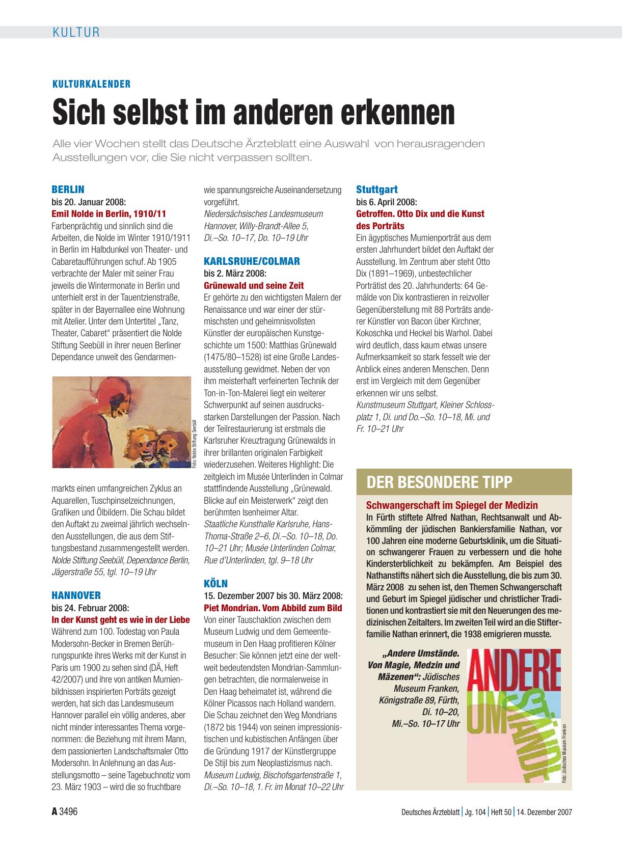 Vorschauseite 1: Kulturkalender: Sich selbst im anderen erkennen