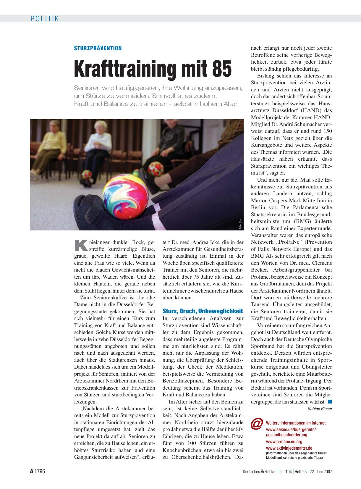 Vorschauseite 1: Sturzprävention: Krafttraining mit 85