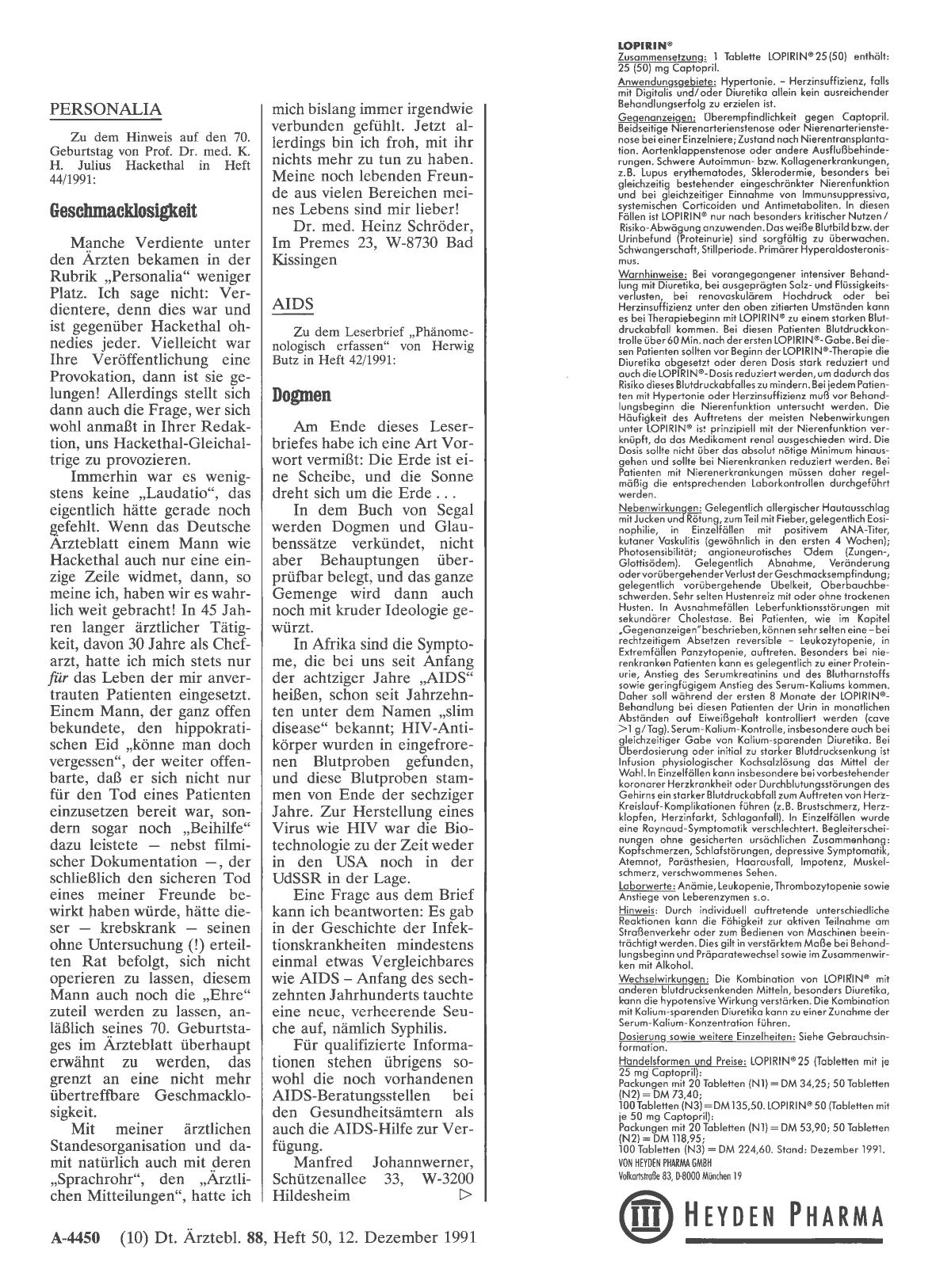 Vorschauseite 1: PERSONALIA: Geschmacklosigkeit