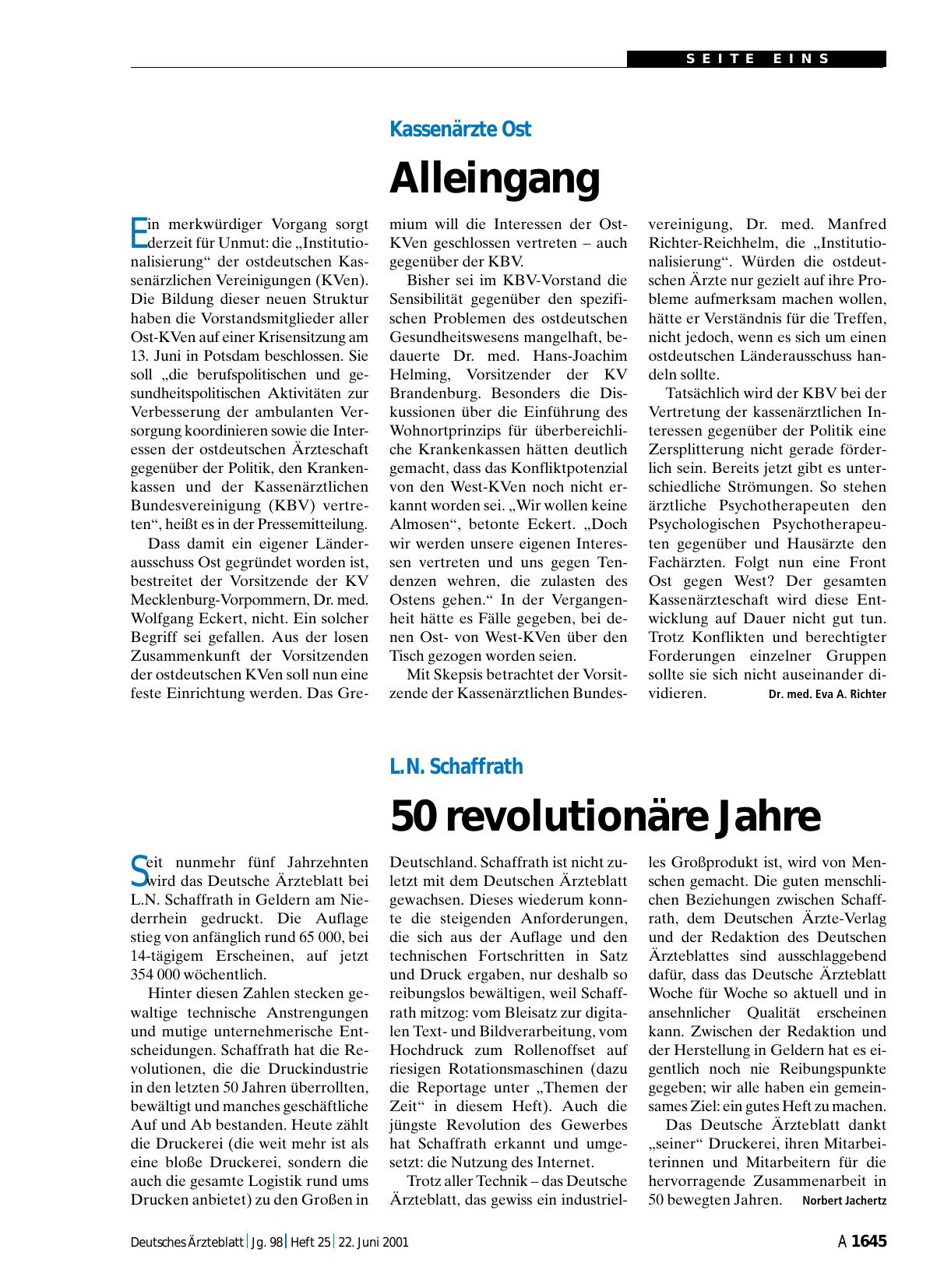 Vorschauseite 1: Kassenärzte Ost: Alleingang