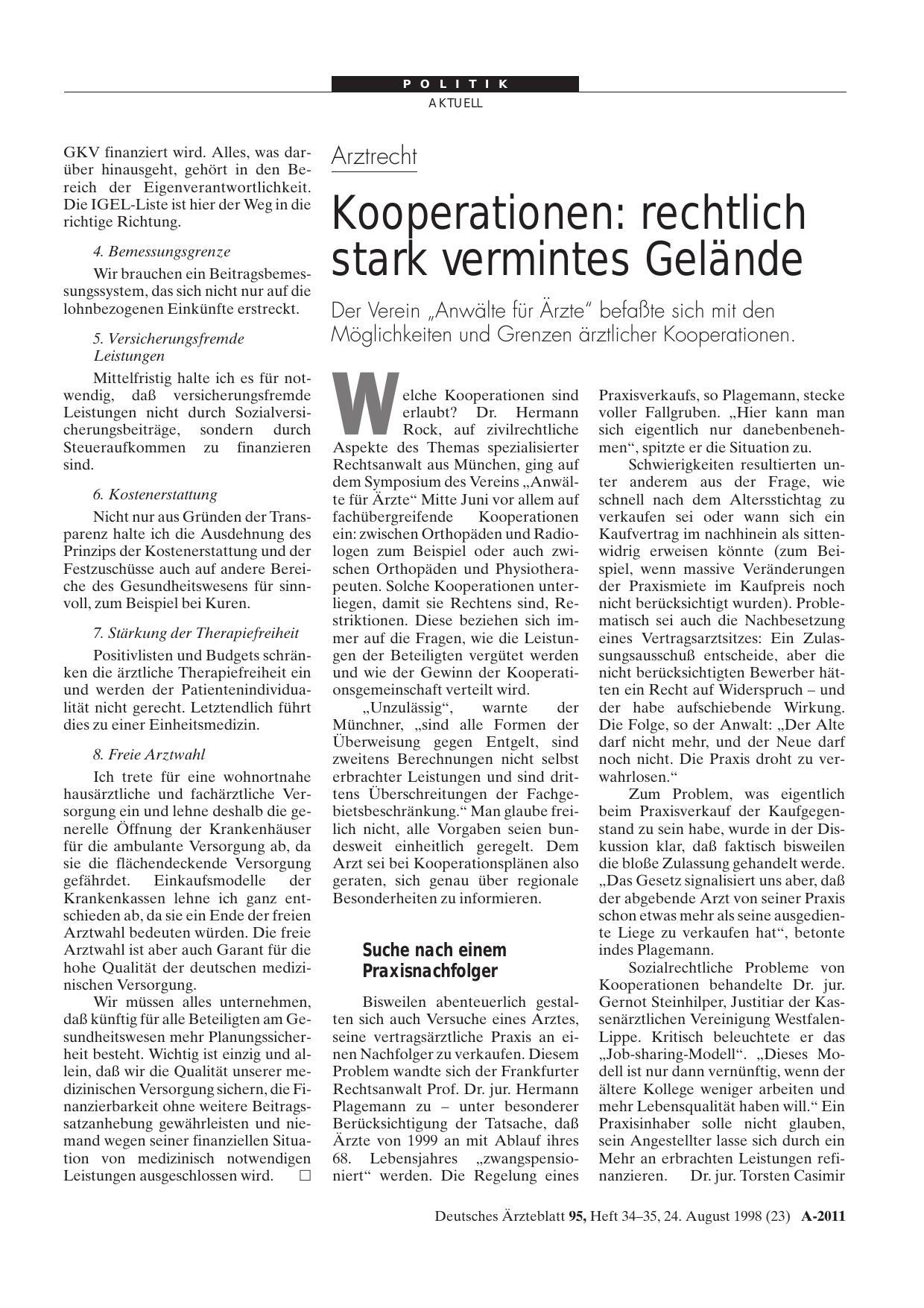 Vorschauseite 1: Arztrecht – Kooperationen: rechtlich stark vermintes Gelände