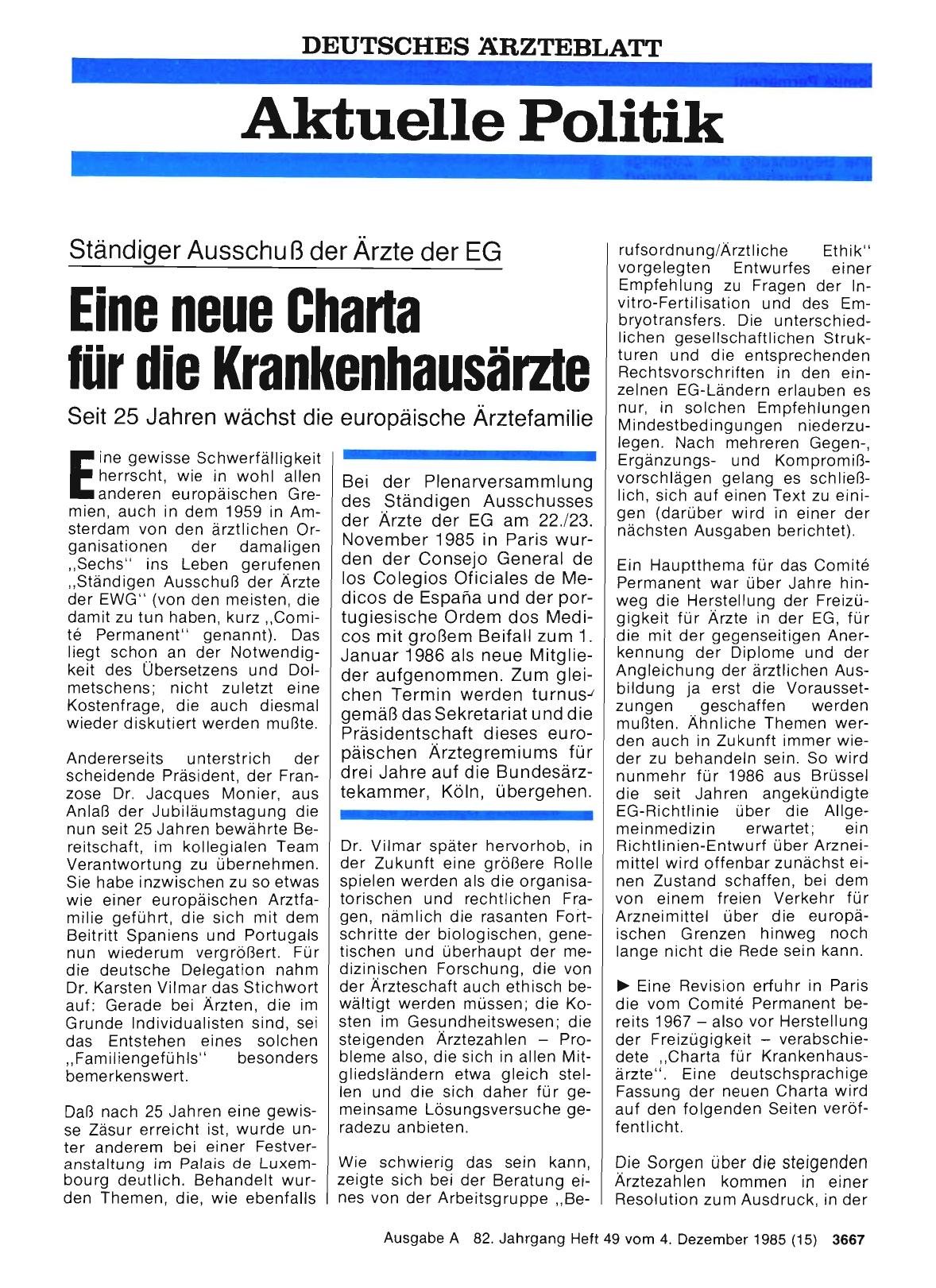 Vorschauseite 1: Ständiger Ausschuß der Ärzte der EG: Eine neue Charta für die Krankenhausärzte