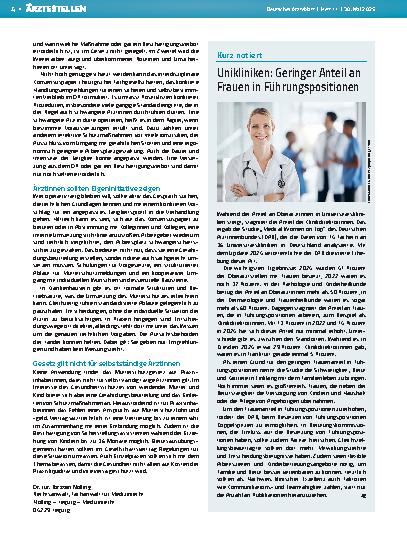 Vorschauseite 1: Unikliniken: Geringer Anteil an Frauen in Führungspositionen