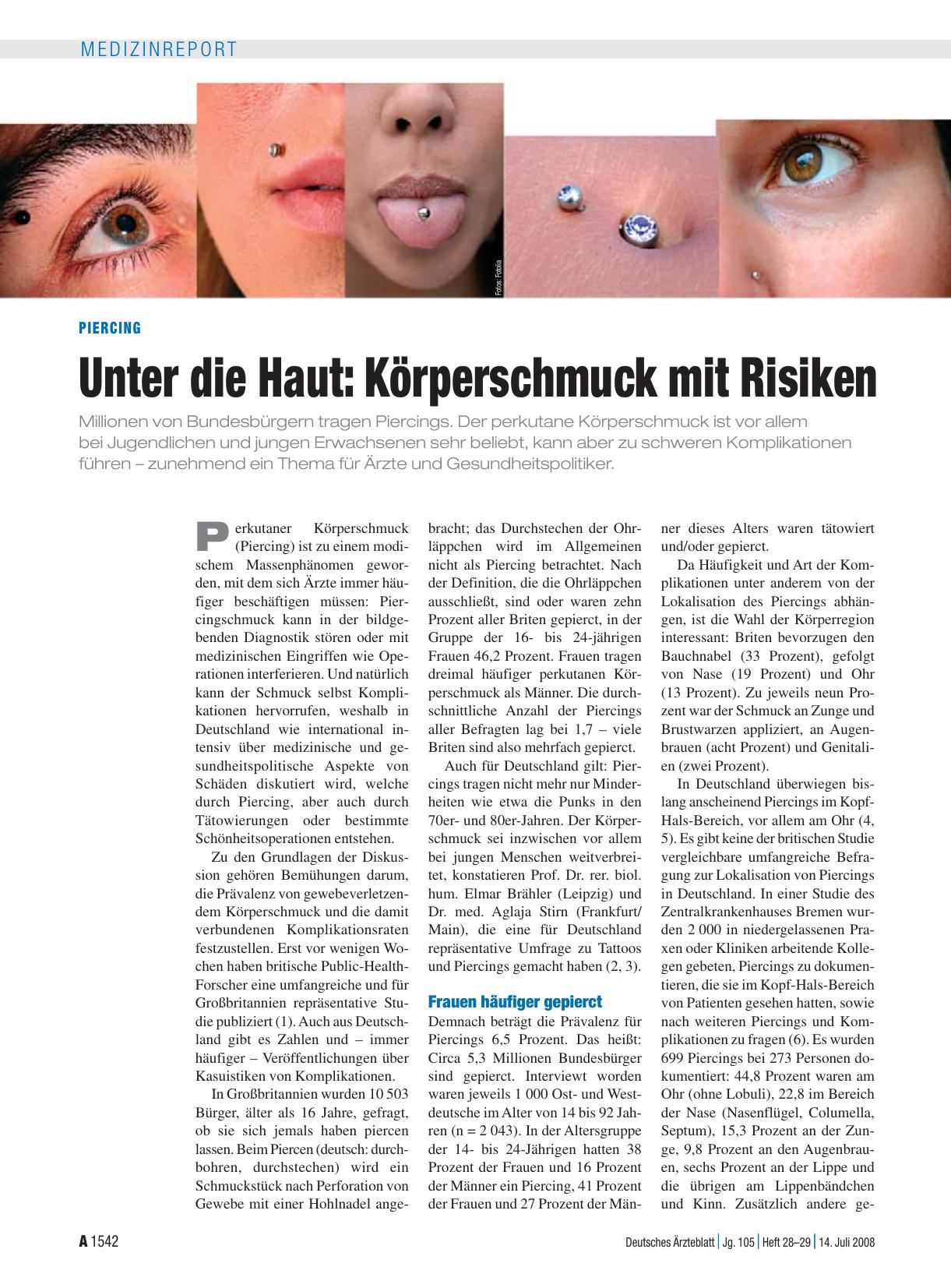 Vorschauseite 1: Piercing - Unter die Haut: Körperschmuck mit Risiken