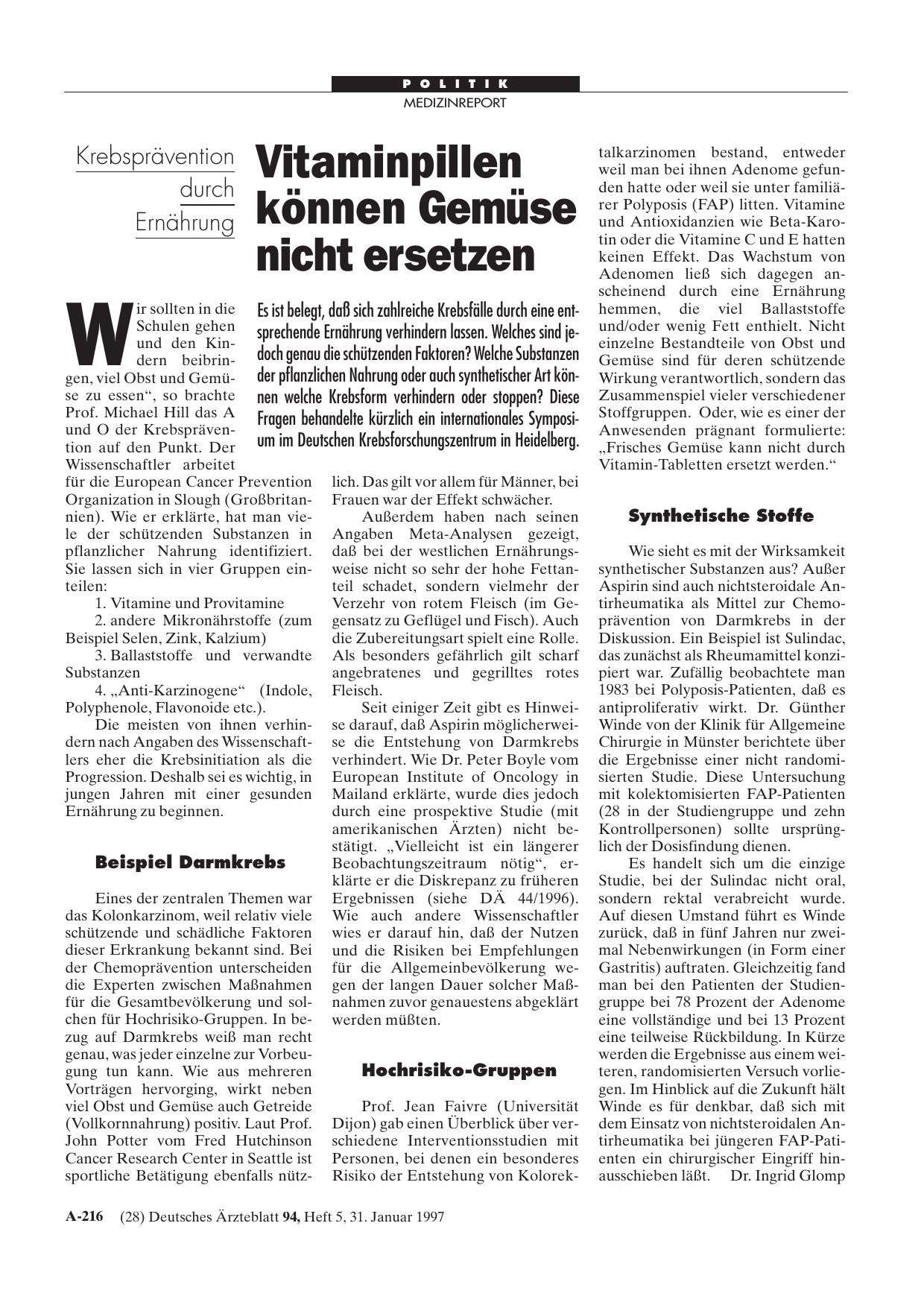 Vorschauseite 1: Krebsprävention durch Ernährung: Vitaminpillen können Gemüse nicht ersetzen