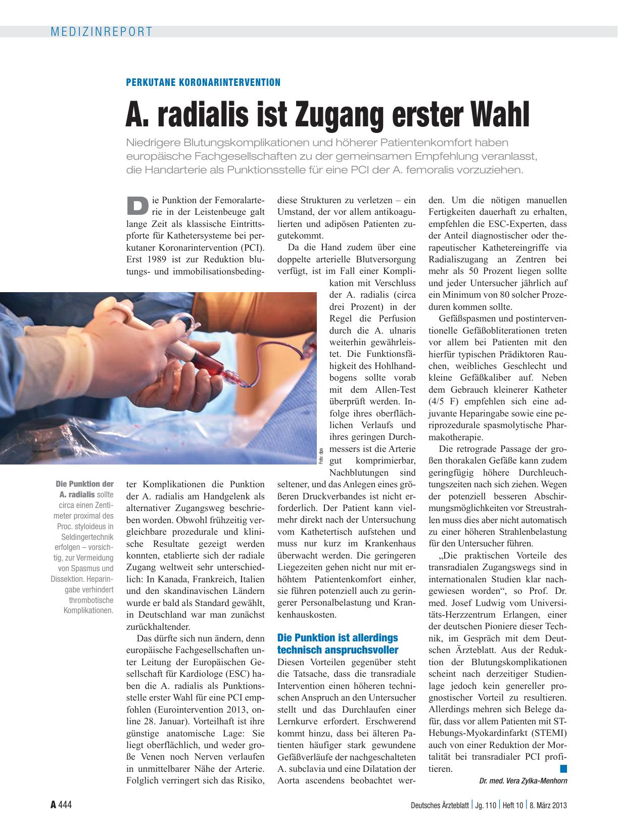 Vorschauseite 1: Perkutane Koronarintervention: A. radialis ist Zugang erster Wahl